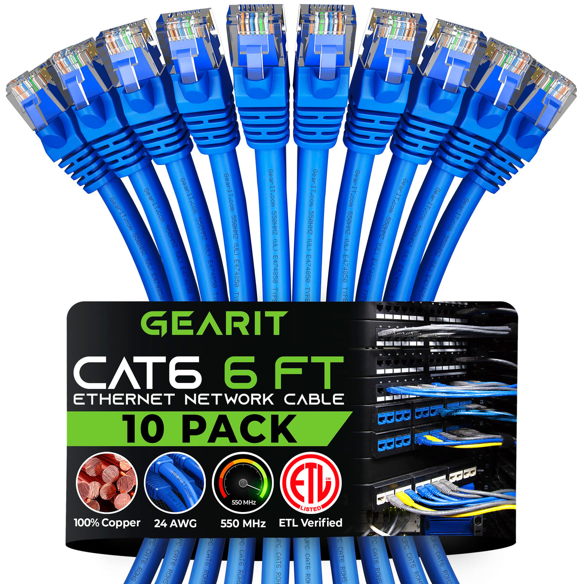 Gearit Cat 6 Ethernet Cable Ft (10 Pack)   Cat6 Patch Cable, Network Internet Blue Feet For Personal Computer