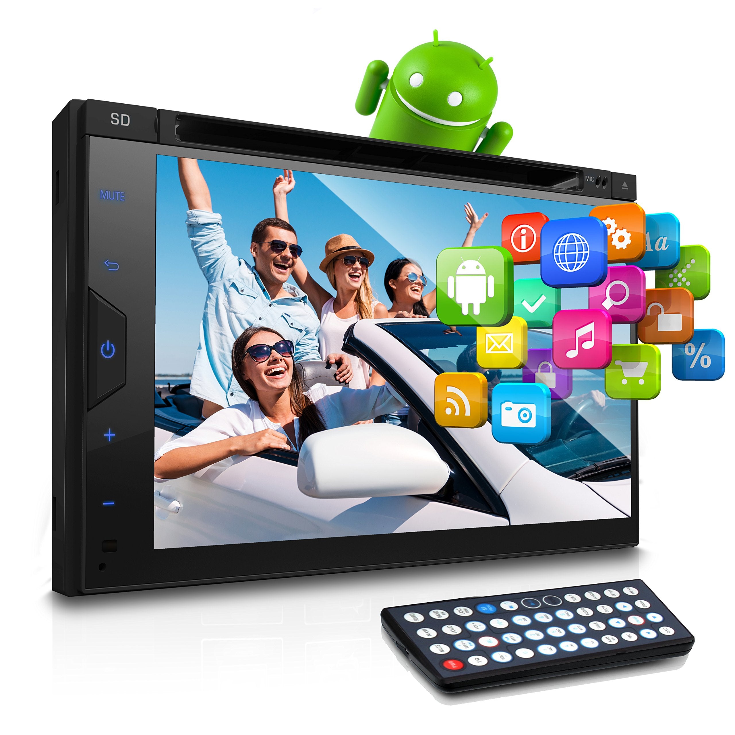 Pyle Car Stereo Receiver System   Hi Res 6.8'' Digital Display, Double Din Android Touch Screen Monitor With Backup Cam, Usb, Bl