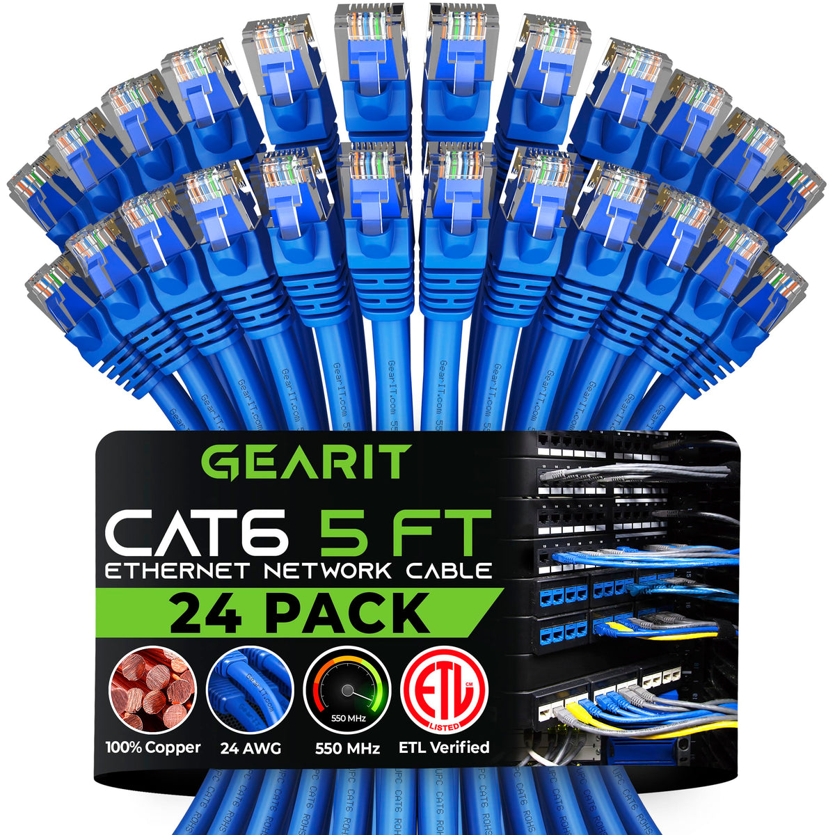 Gearit Cat 6 Ethernet Cable 5 Ft (24 Pack)   Cat6 Patch Cable, Cat 6 Patch Cable, Cat6 Cable, Cat 6 Cable, Cat6 Ethernet Cable,