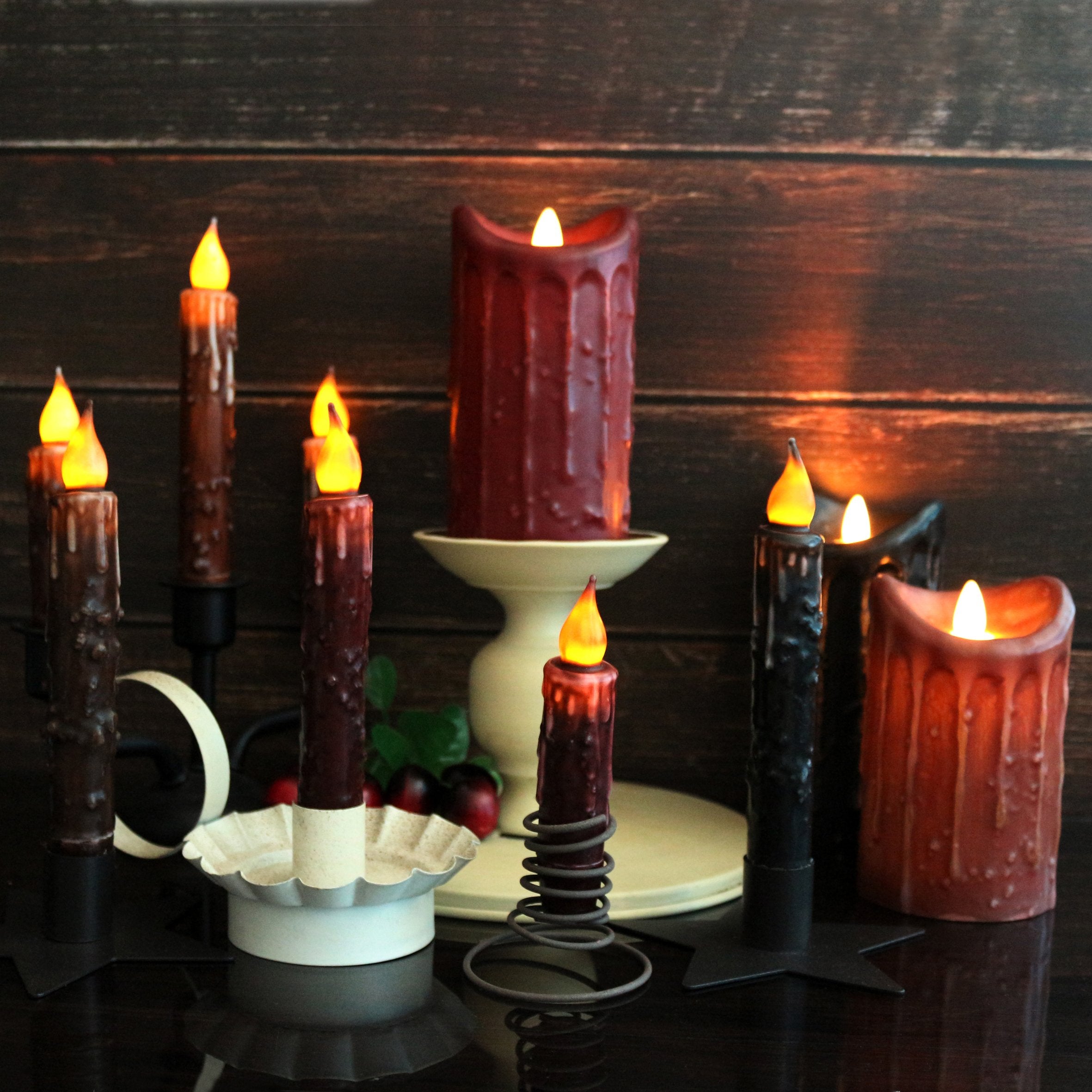 Cvhomedeco. Real Wax Hand Dipped Battery Operated Led Timer Taper Candles Rustic Primitive Flameless Lights D?Or, 6 3/4 Inch, Co