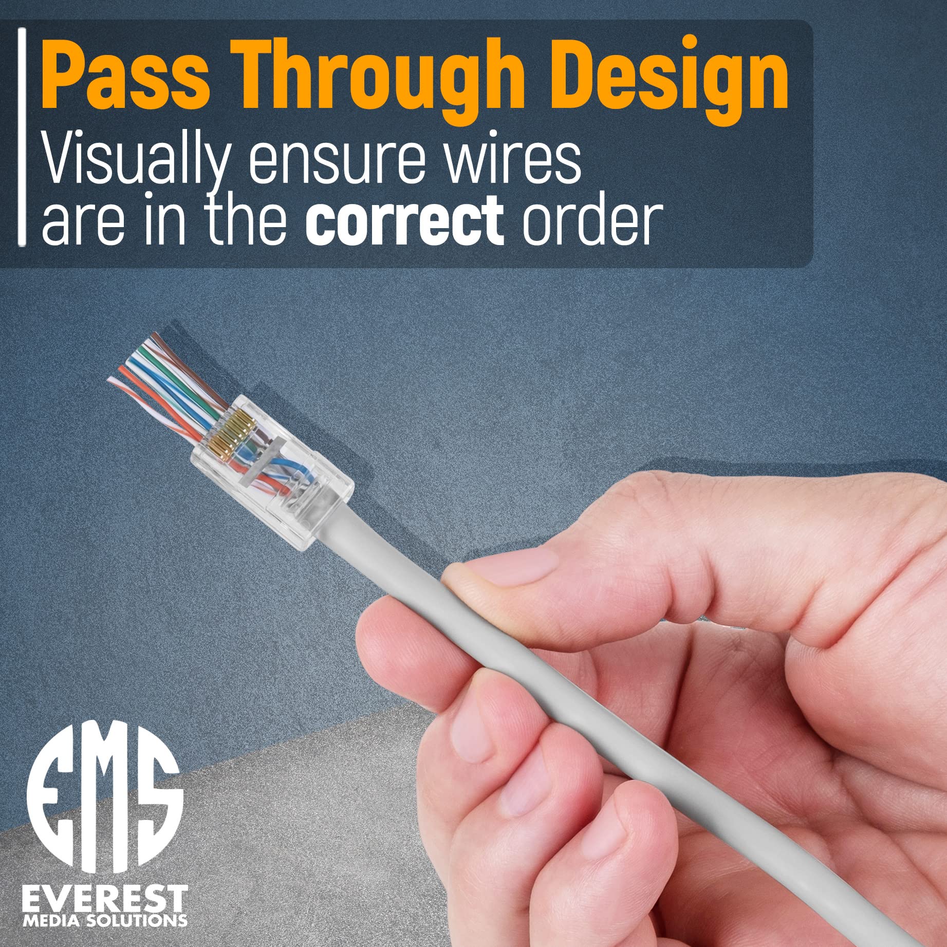 Everest Media Solutions Rj45 Cat6 Pass Through Connectors   Pack Of 200   Ez To Crimp Modular Plug For Solid Or Stranded Utp Net