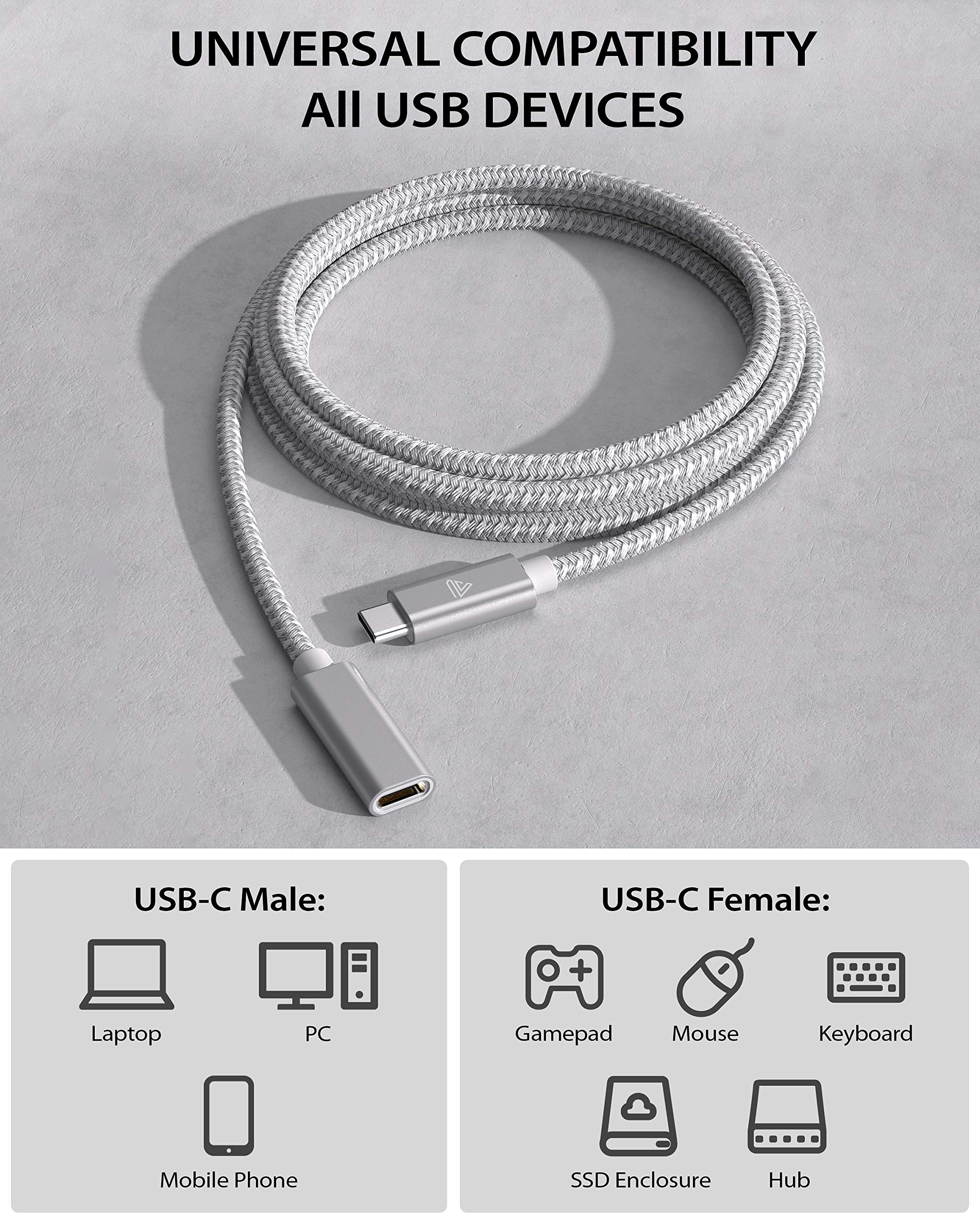 Faracent Usb C Extension Cable (3.3Ft/1M), New Version Usb 3.2 (10Gbps) Type C Male To Female Extension Charging & Sync For Docking Station, Macbook Air M2/ Pro, Dell Xps Surface Book Silver