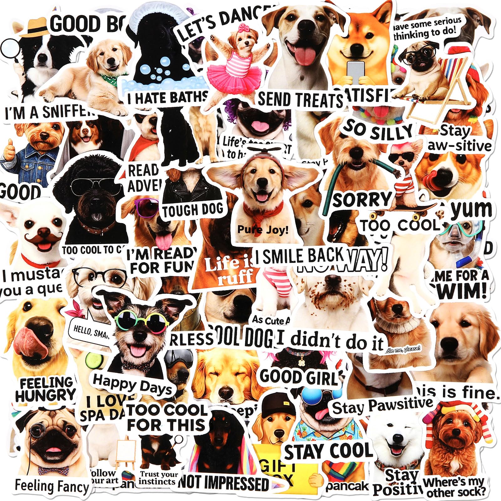 Tinlade 50 Pcs Funny Dog Stickers Dog Meme Stickers Cute Animal Sticker Puppy Animal Decals Waterproof Vinyl Gifts for Journalin