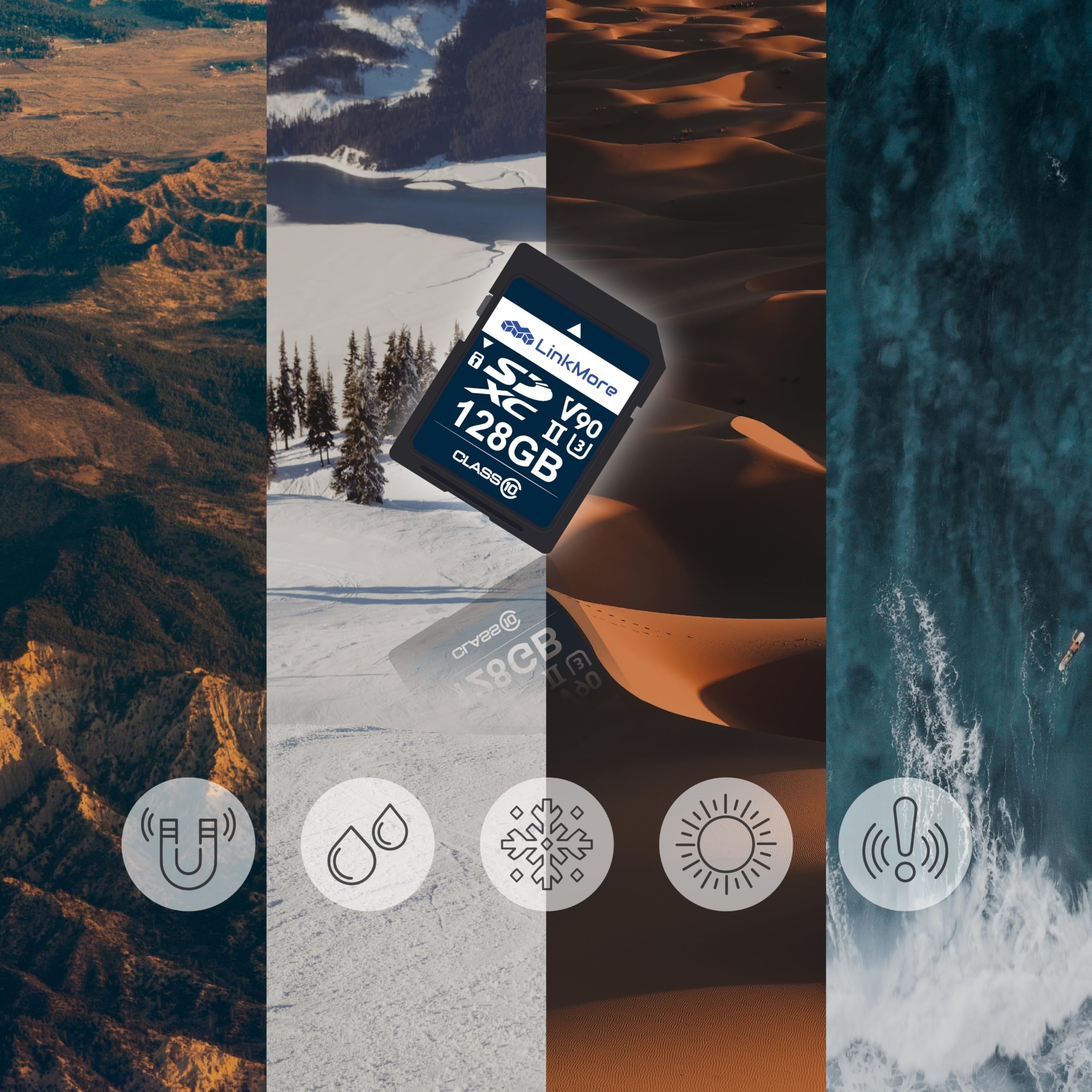 Linkmore Xv29 128Gb Sdxc Uhs Ii Card Uhs Ii Sd Card, C10, U3, V90, Sd Card For Digital Camera, Drone Support 4K 8K Video, Camera