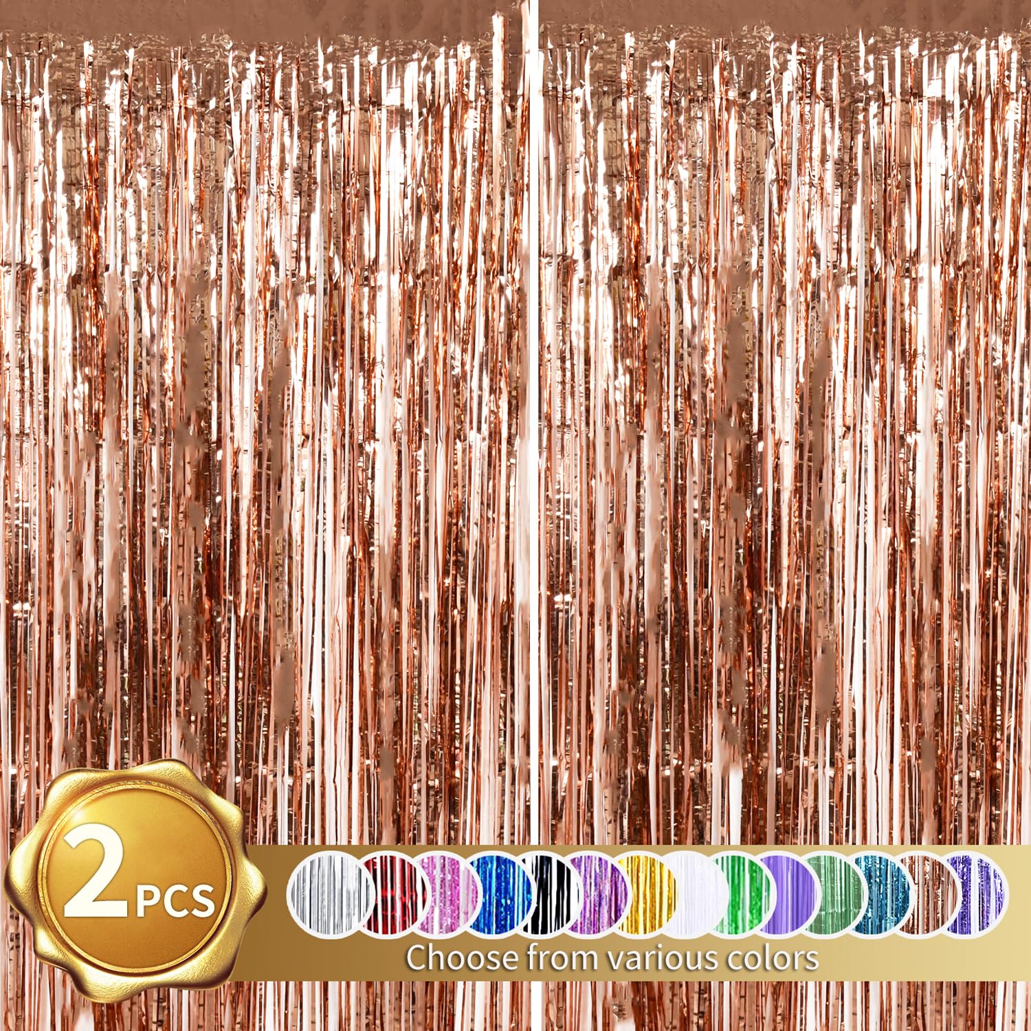 Beishida 2 Pcs Rose Gold Door Streamers Tinsel Curtain Party Backdrop Fringe Foil Wall Background For Birthday Christmas Wedding