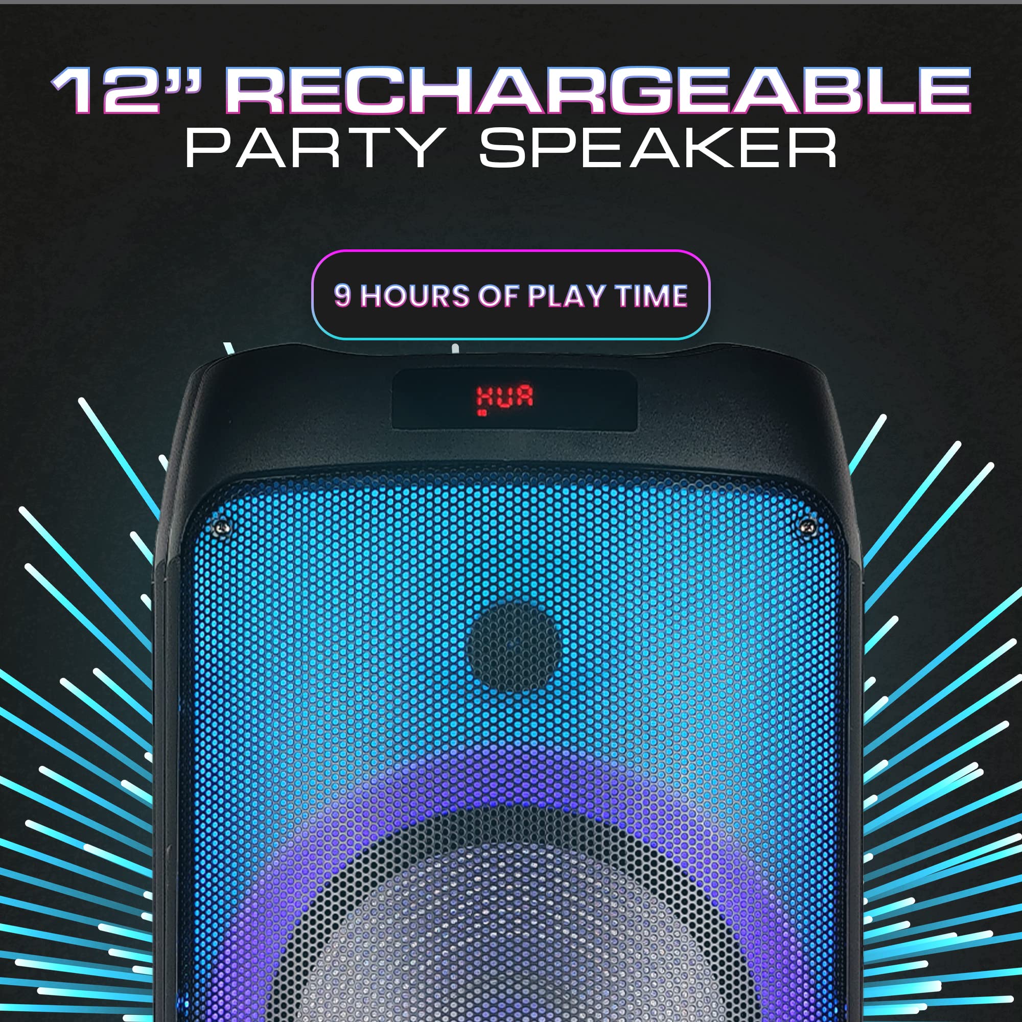 Dolphin Spf 1212R Powerful Sound & Bass | Portable Rechargeable Big Party Speaker | Dual 12', 3X 1 Tweeters | Led Party Lights, Handles And Wheels