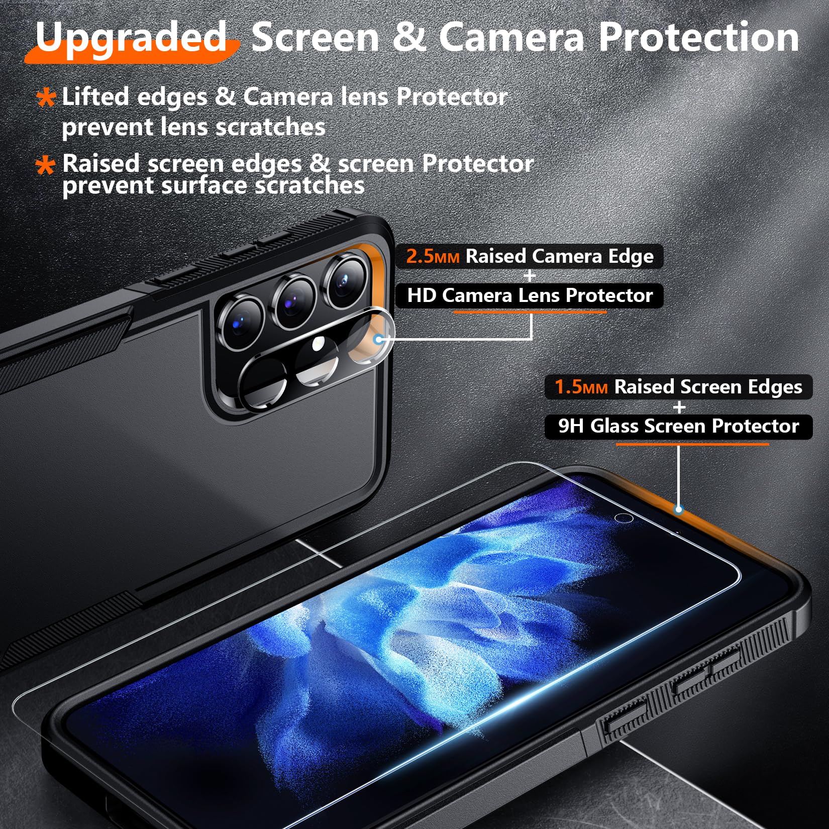 Red2Fire For Samsung Galaxy S24 Case, With 2Pcs [Tempered Glass Screen Protector+Camera Protector][Military Grade Shockproof] He