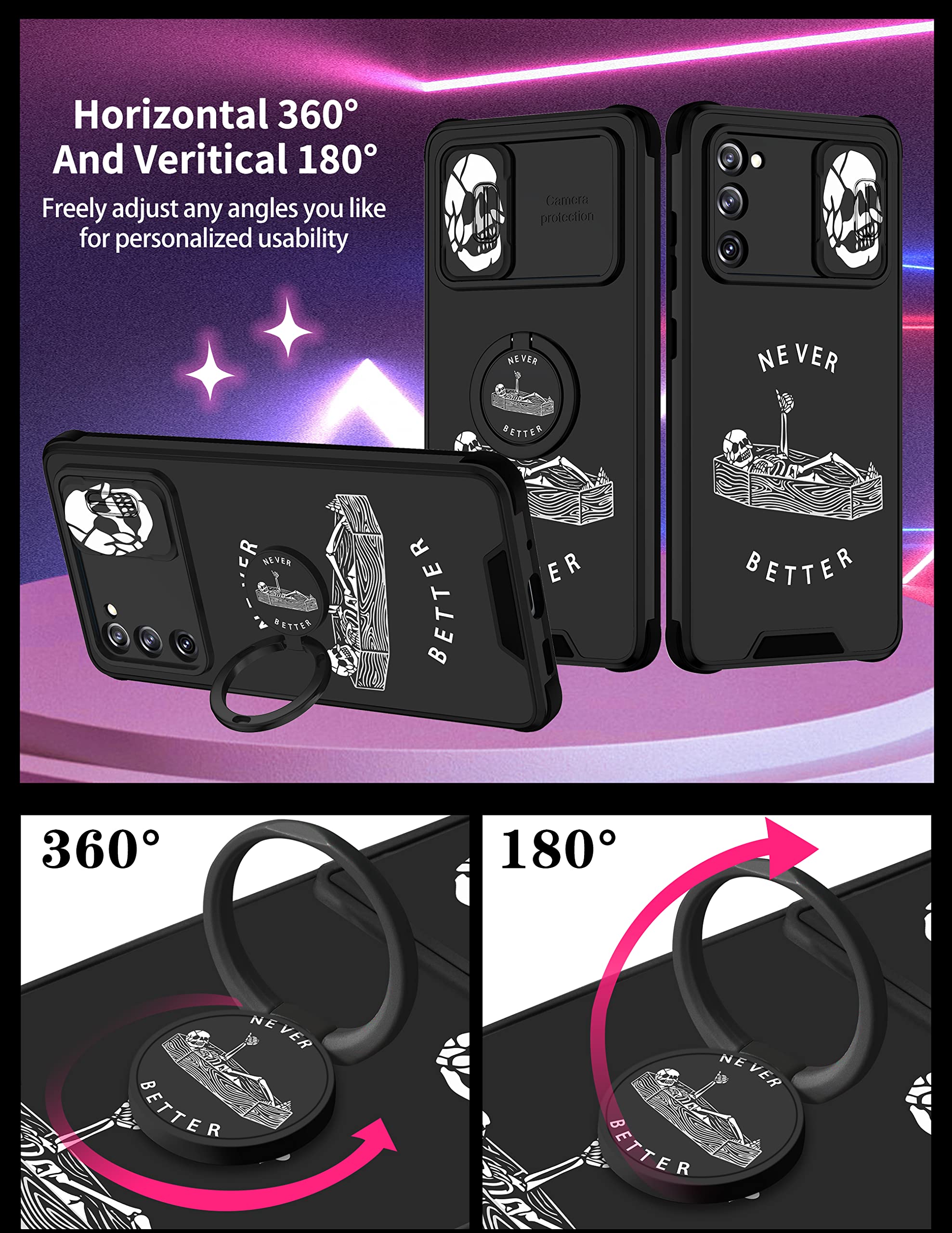 Goocrux [2In1 For Samsung Galaxy S20 Fe 5G Case Skull Skeleton Women Girls Cute Gothic Phone Cover Horror With Slide Camera Cove