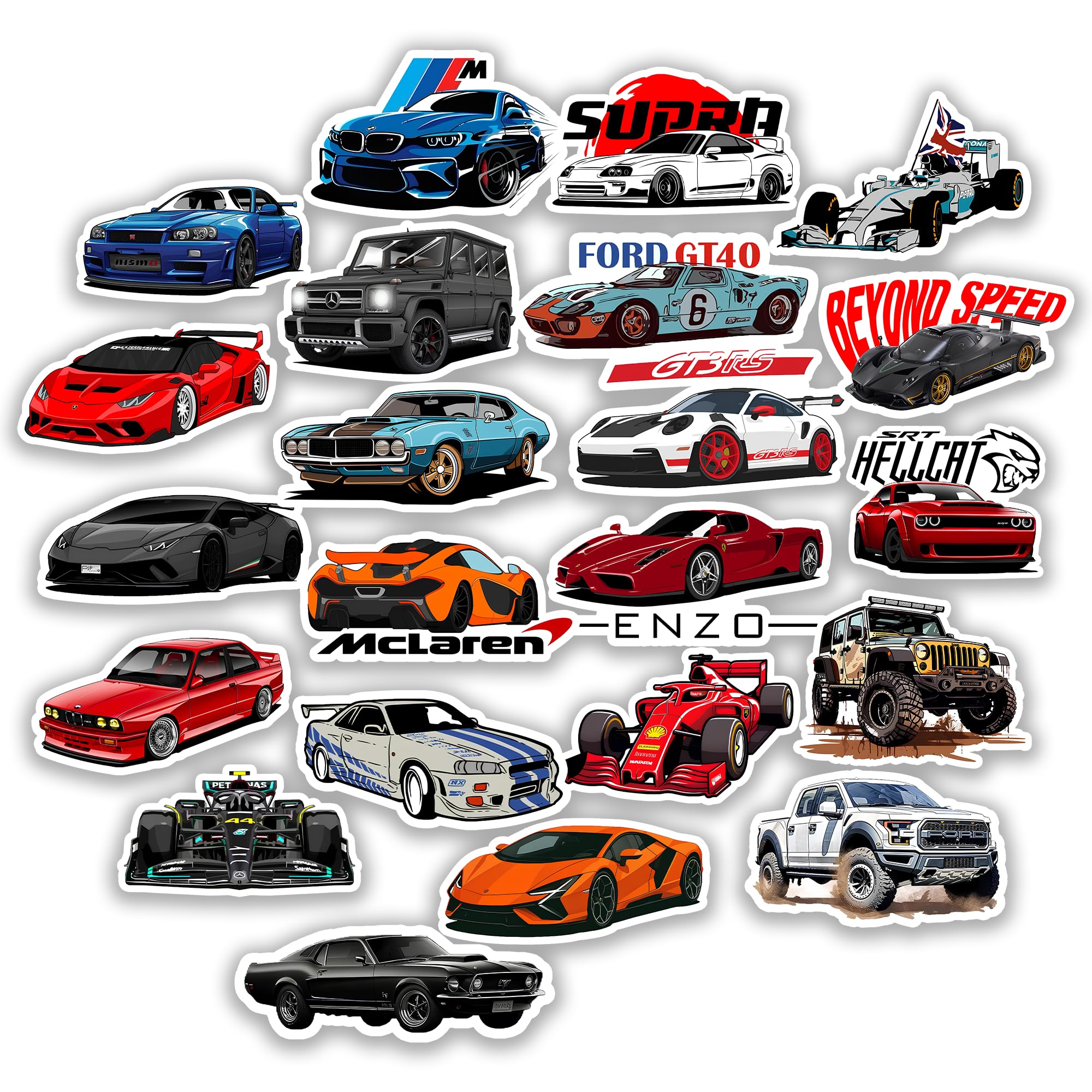 Car Stickers Pack Of 22  Waterproof Vinyl Decals For Laptop, Water Bottle, Helmet & Skateboard | Jdm Racing Sports Car Supercar