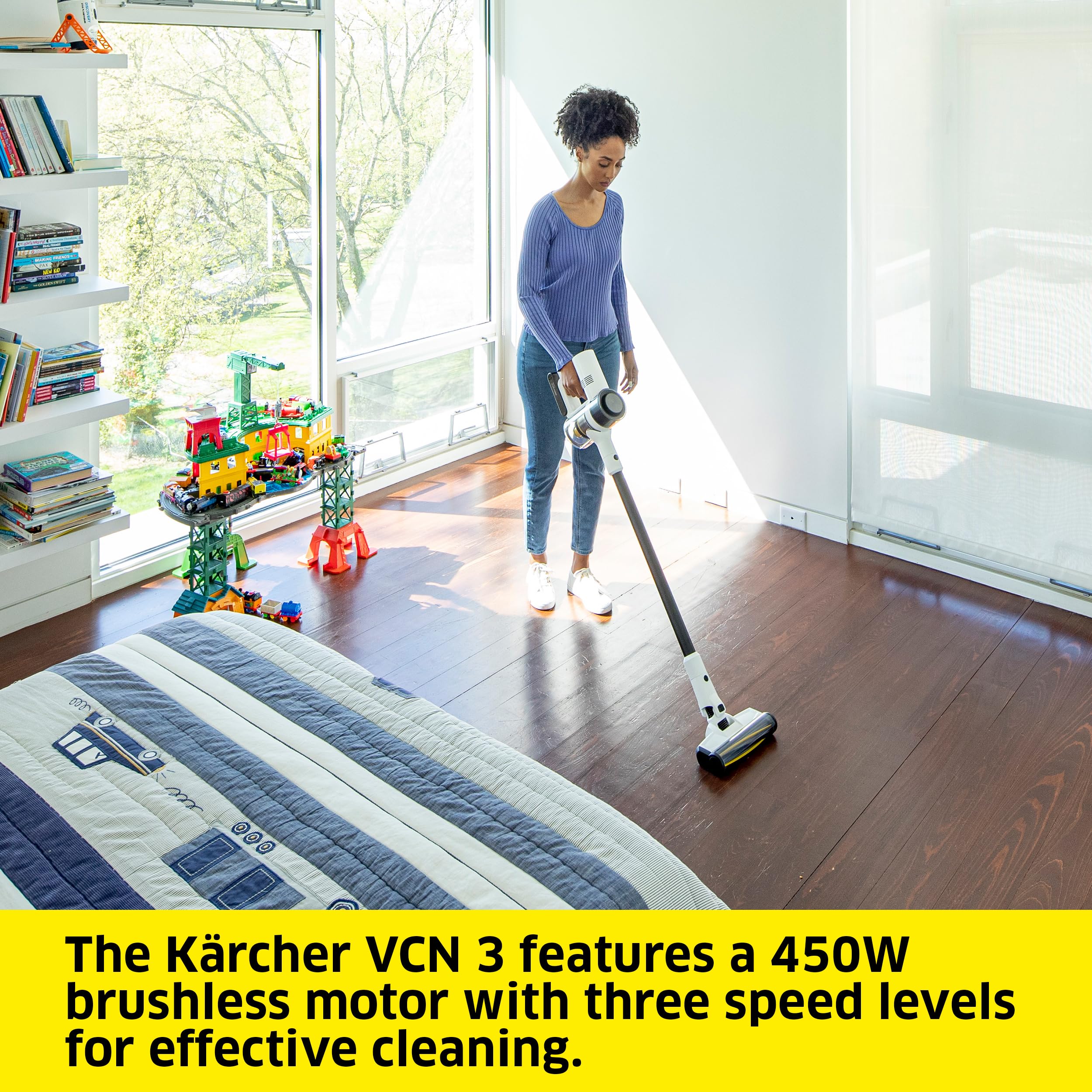 Krcher   Vcn 3 Cordless Stick Vacuum   450 W Motor   3 Power Levels   59 Minute Runtime   With Accessories,White
