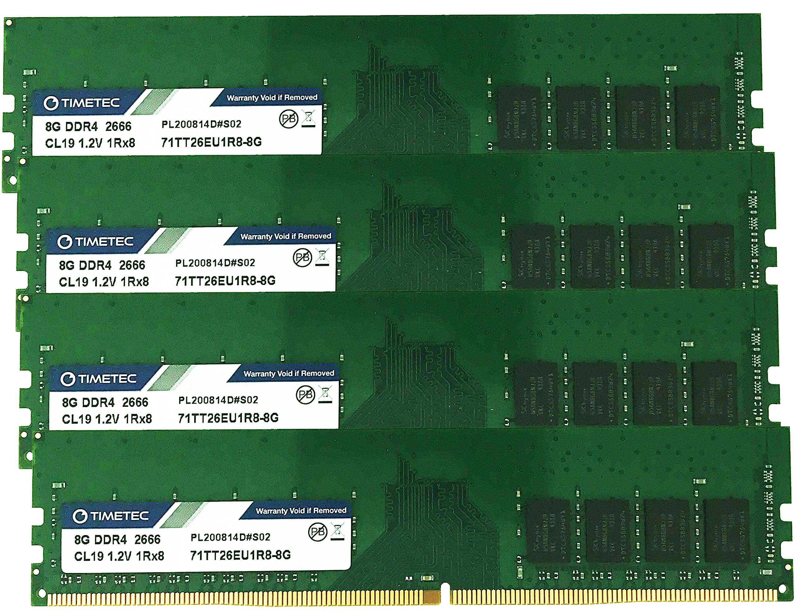 Timetec Hynix Ic 32Gb Kit (4X8Gb) Ddr4 2666Mhz Pc4 21300 Unbuffered Ecc 1.2V Cl19 1Rx8 Single Rank 288 Pin Udimm Server Memory R
