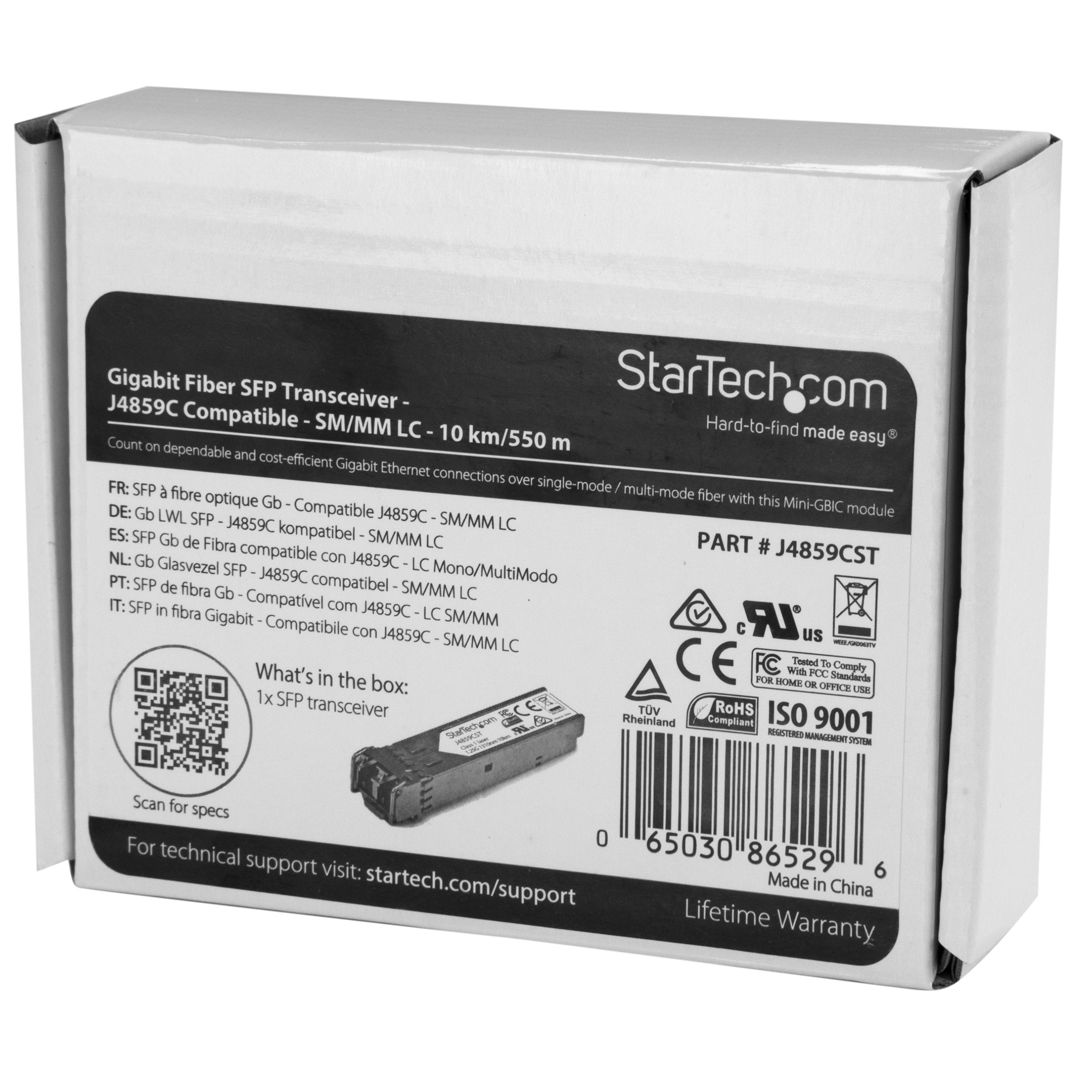 Startech.Com Hpe J4859C Compatible Sfp Module   1000Base Lx   1Gbe Single Mode (Smf)/Multi Mode Fiber Optic Transceiver 1Ge Giga