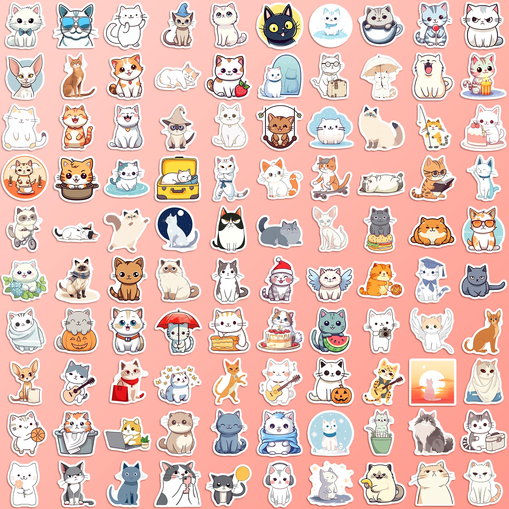 202 Pcs Cat Stickers,Funny Cat Stickers Waterproof Vinyl Gifts For Laptop,Water Bottle,Phone,Luggage,Unique Designed Cat Stickers For Teens Adults Kids Boys Girls Birthday Party Supplies Decoration