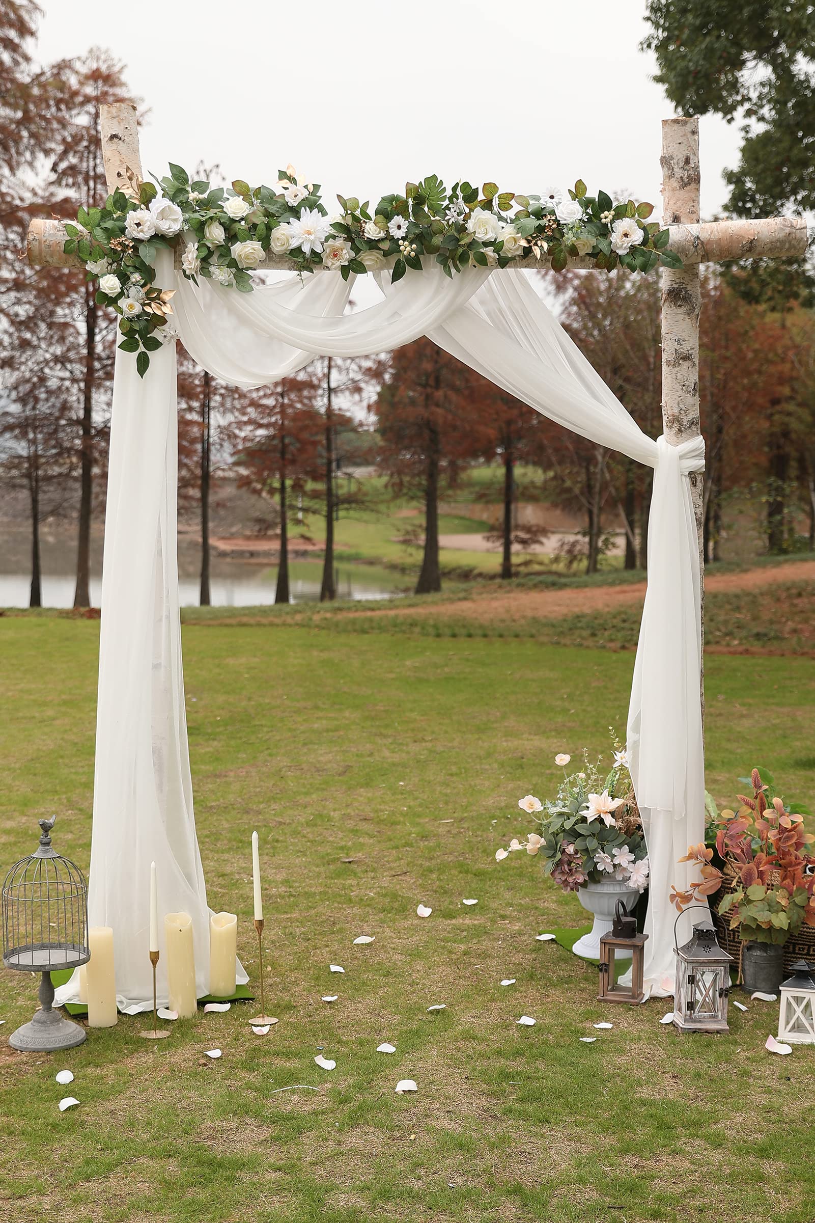 Yyhuawu Wedding Arch Draping Fabric 2 Panels 20Ft White Chiffon Fabric Drapes Arbor Drapery Wedding Party Ceremony Reception Swa