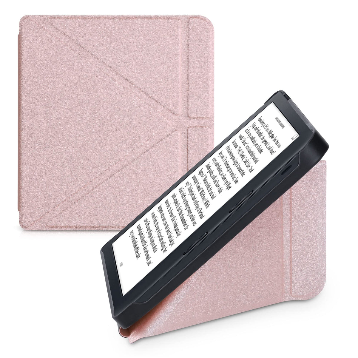Kwmobile Origami Case Compatible With Kobo Libra 2 Case   Slim Pu Leather Cover With Stand   Rose Gold