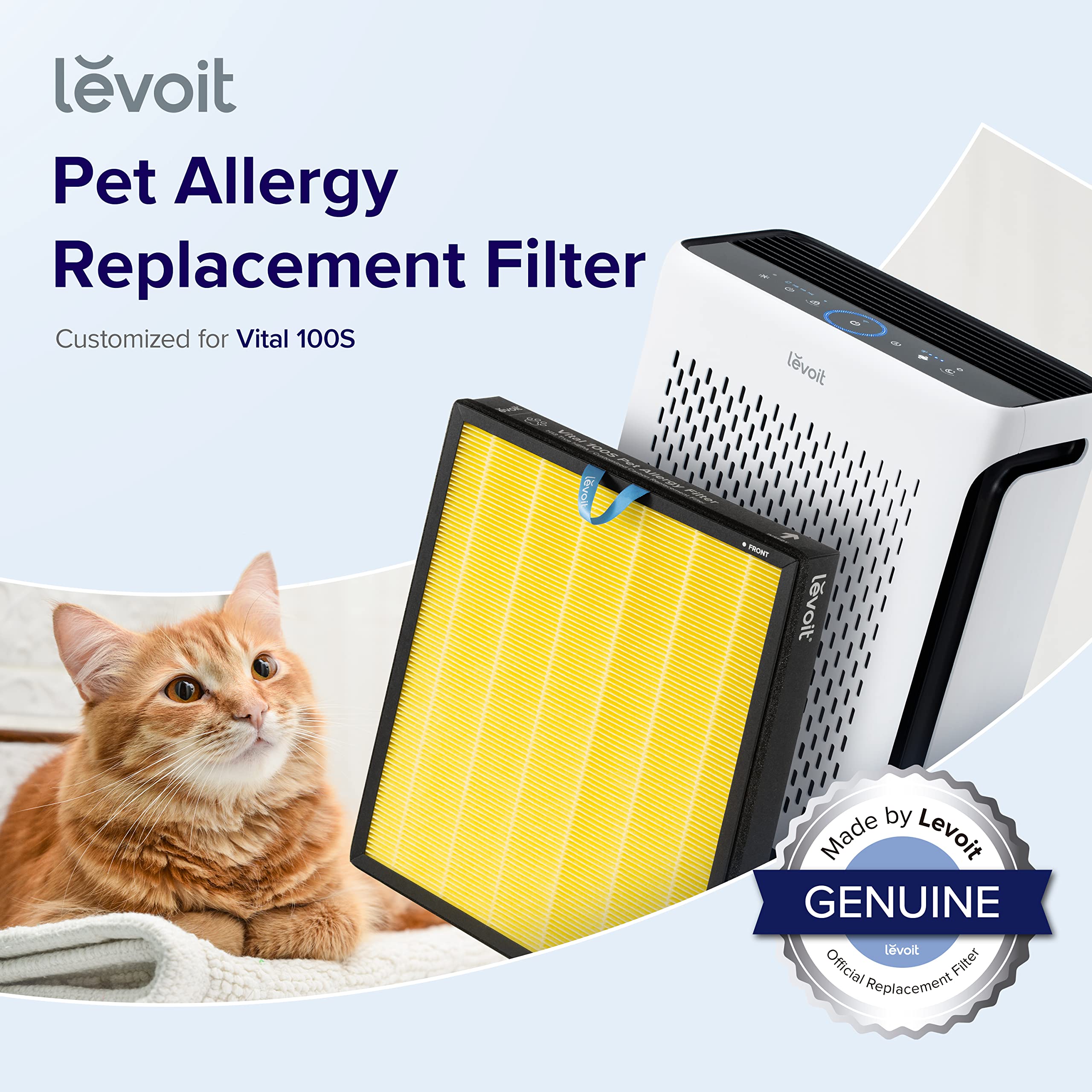 Levoit Vital 100S Pet Allergy Air Purifier Replacement, 3 In 1 Hepa High Efficiency Activated Carbon Filter, Vital 100S Rf Pa (L