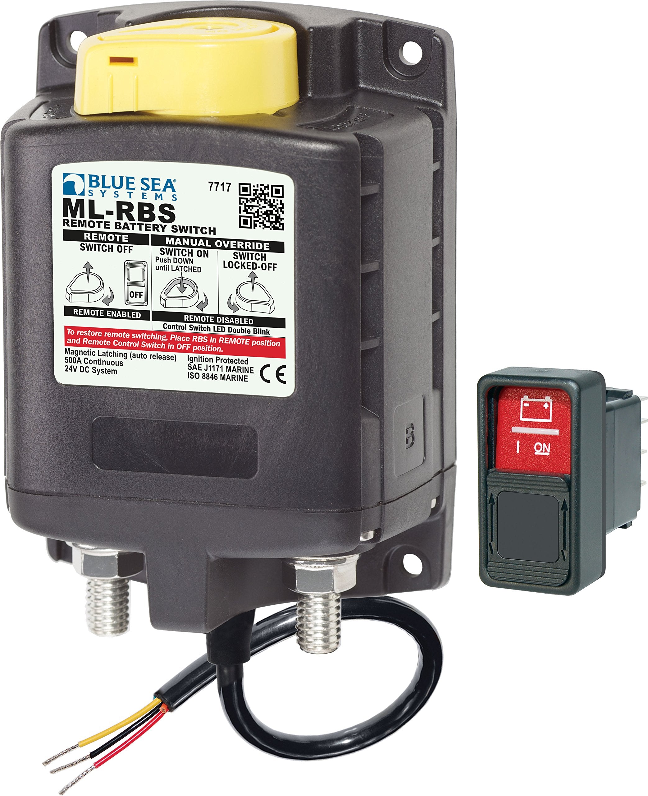 Blue Sea Systems 7717 Ml Rbs Spst Solenoid With Manual Control Auto Release, 24V