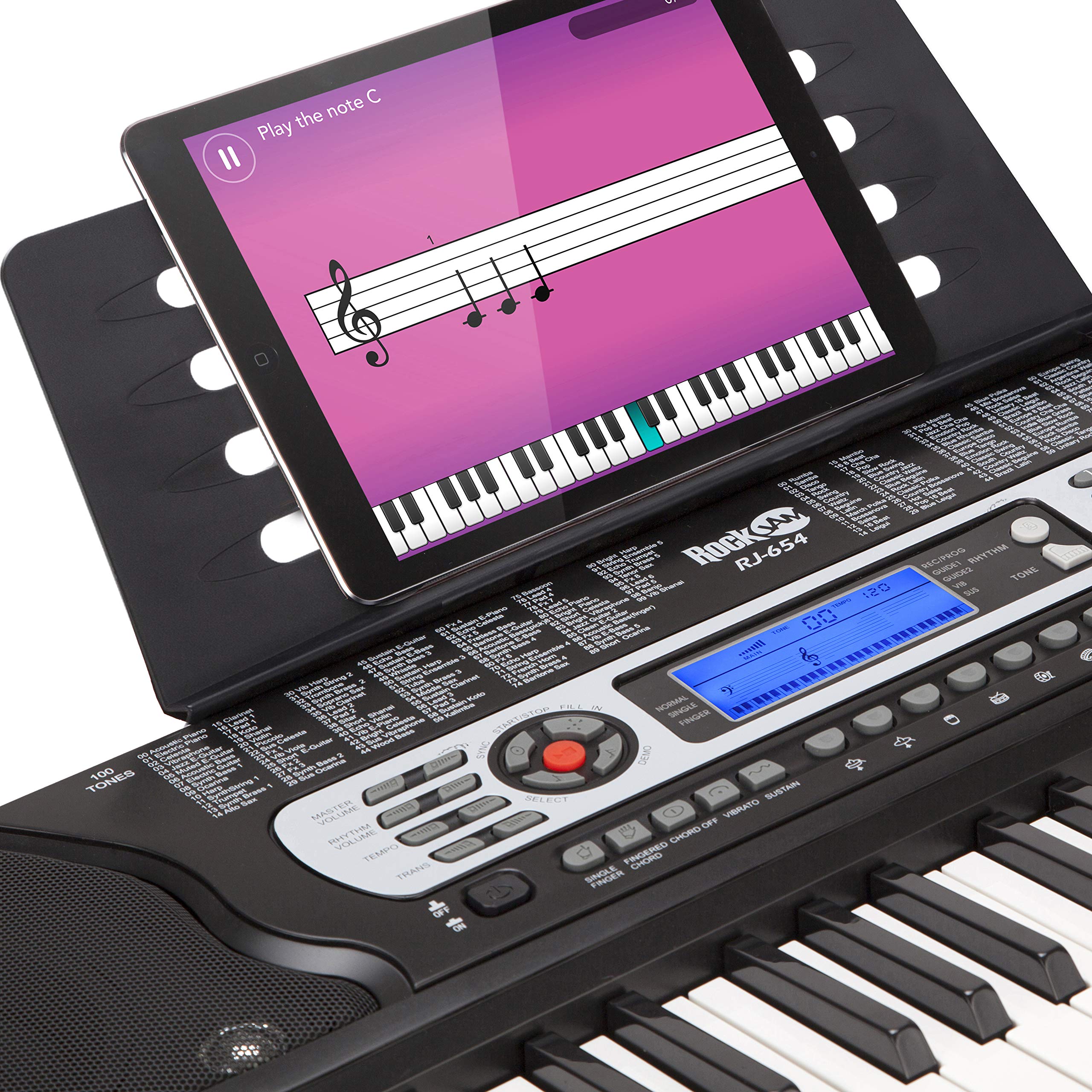 Rockjam 54 Key Keyboard Piano With Power Supply, Sheet Music Stand, Piano Note Stickers & Simply Piano Lessons