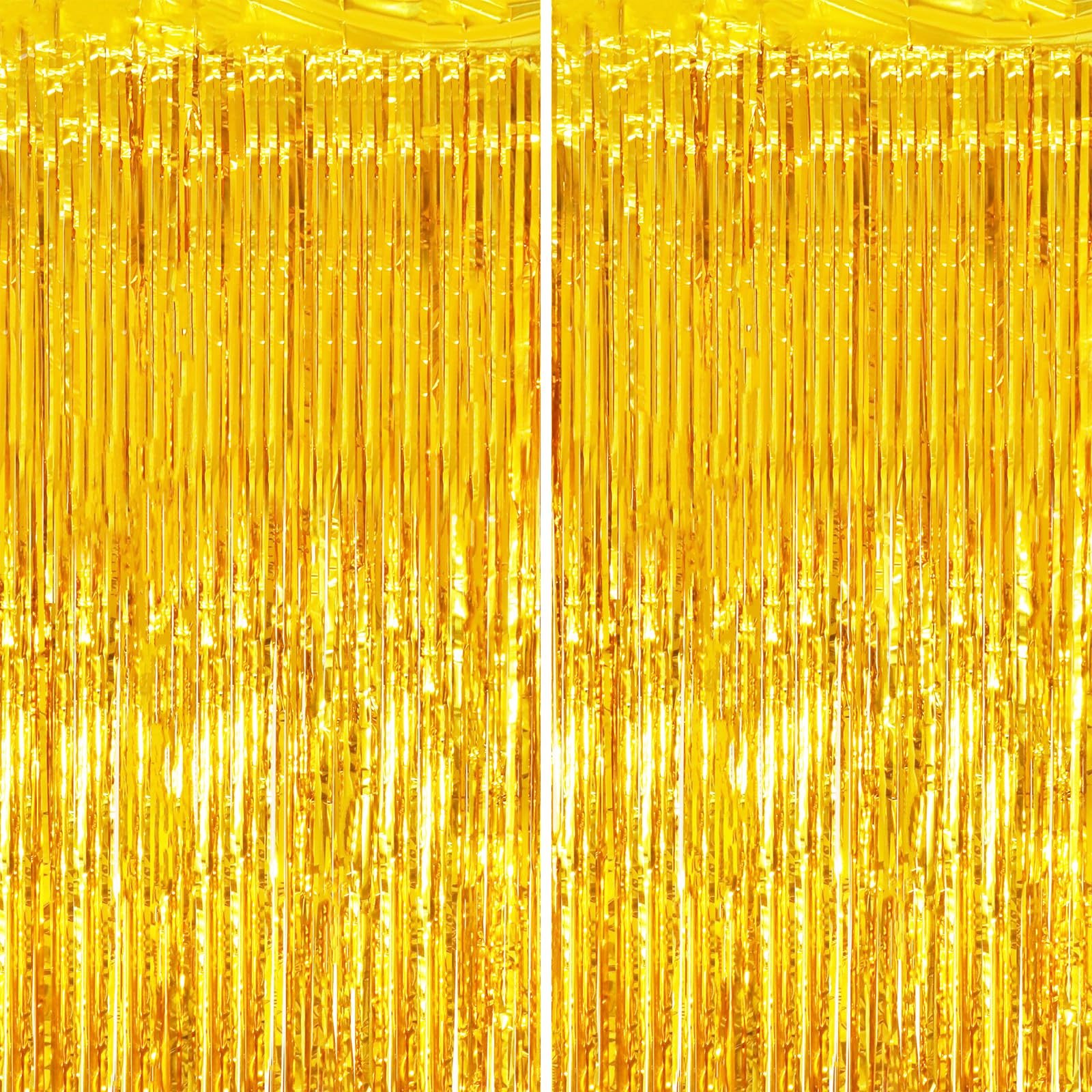 Voircoloria 2 Pack Gold Tinsel Foil Fringe Curtains, Gold Party Decorations, Metallic Tinsel Party Streamers Backdrop For Birthd