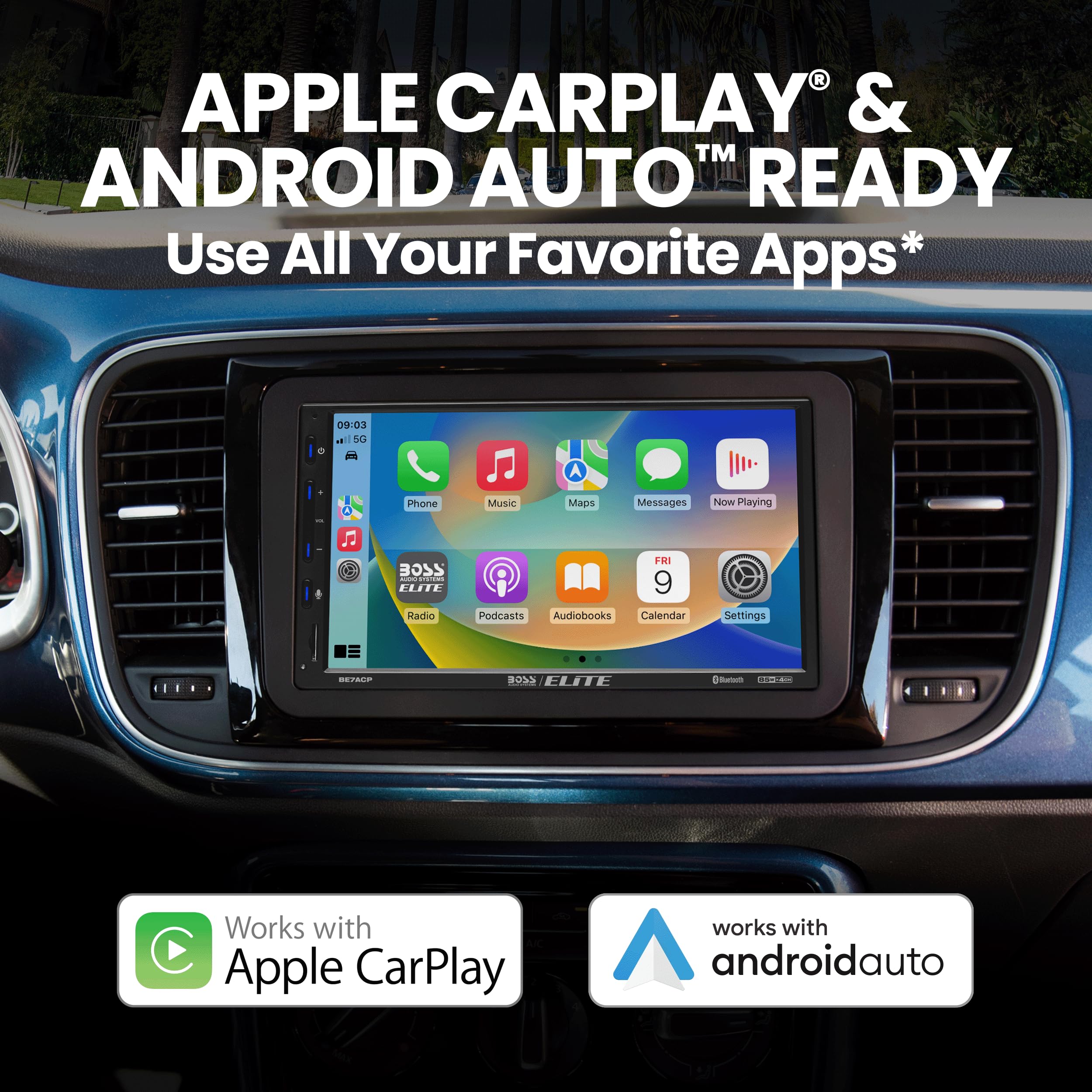 Boss Audio Systems Elite Series Be7Acp Car Stereo   Apple Carplay, Android Auto, Double Din, 7 Inch Touchscreen, Bluetooth, No C