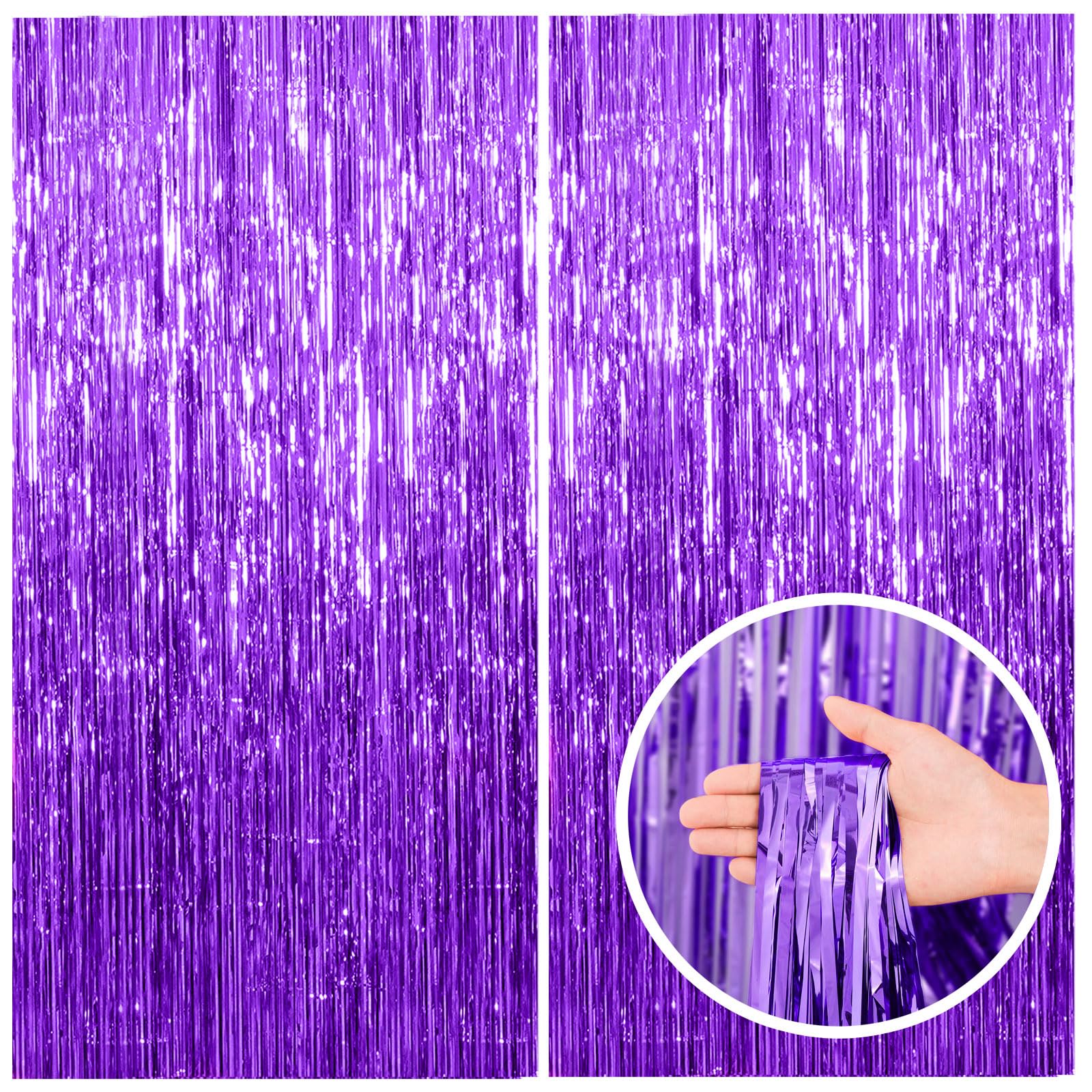 2 Pack Purple Backdrop Tinsel Streamers Foil Fringe Backdrop Halloween Party Decorations Purple Backdrop Curtain Birthday Gradua