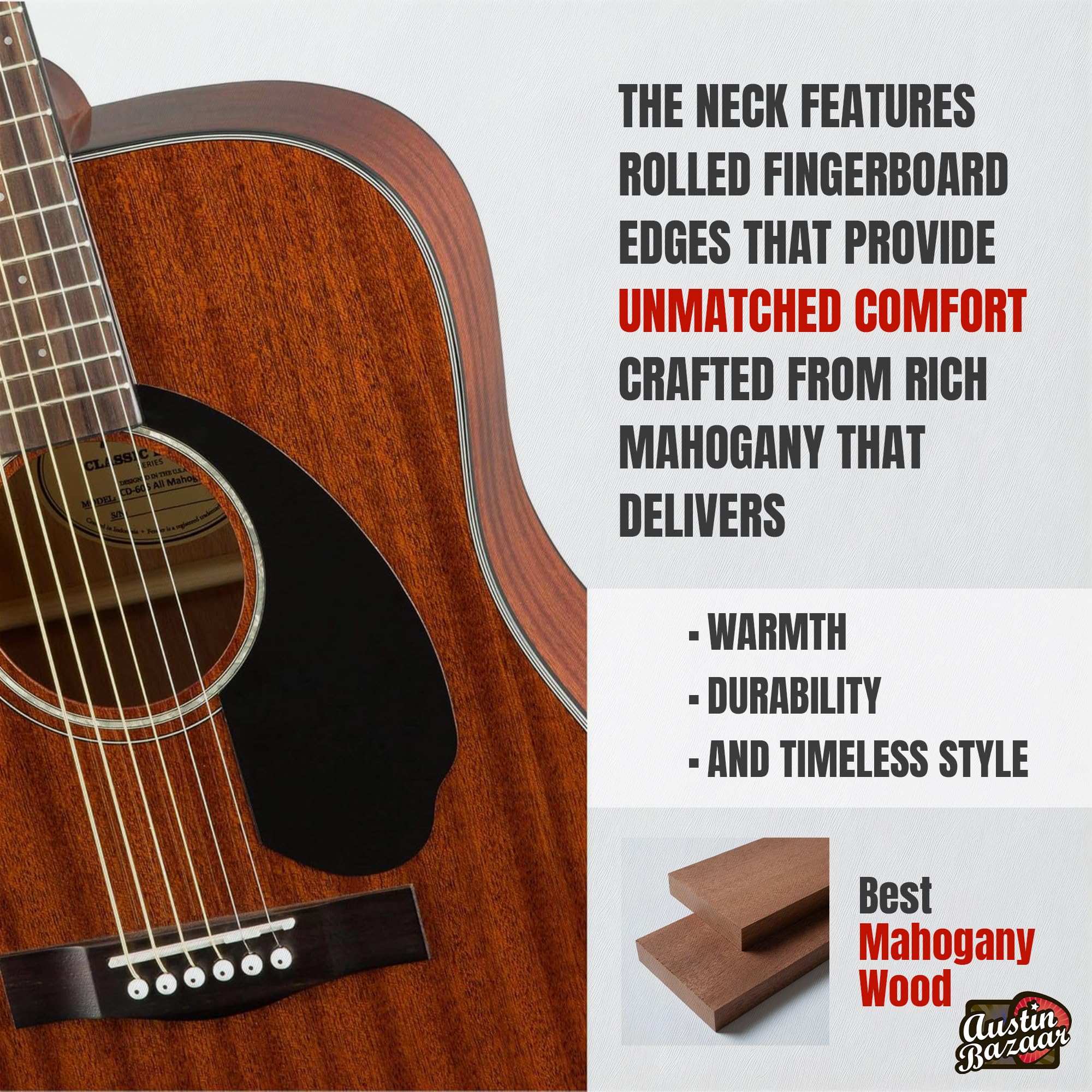 Fender Cd-60S Solid Top Dreadnought Acoustic Guitar - All Mahogany Bundle With Hard Case, Tuner, Strap, Strings, Picks, And Aust