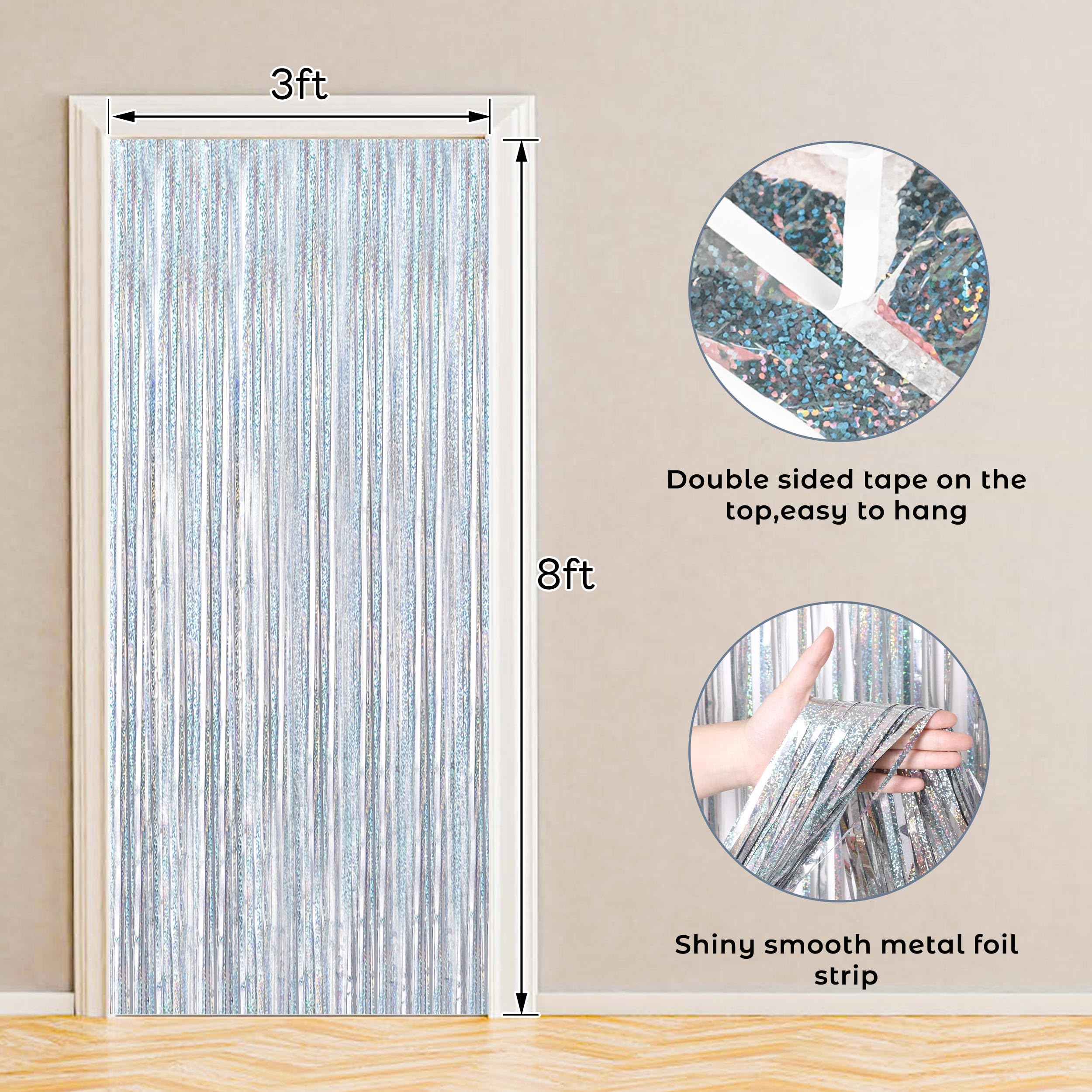 Btsd Home 10 Pack Laser Silver Foil Fringe Curtain Metallic Streamer Party Decorations Photo Booth Backdrop Door Curtains For We