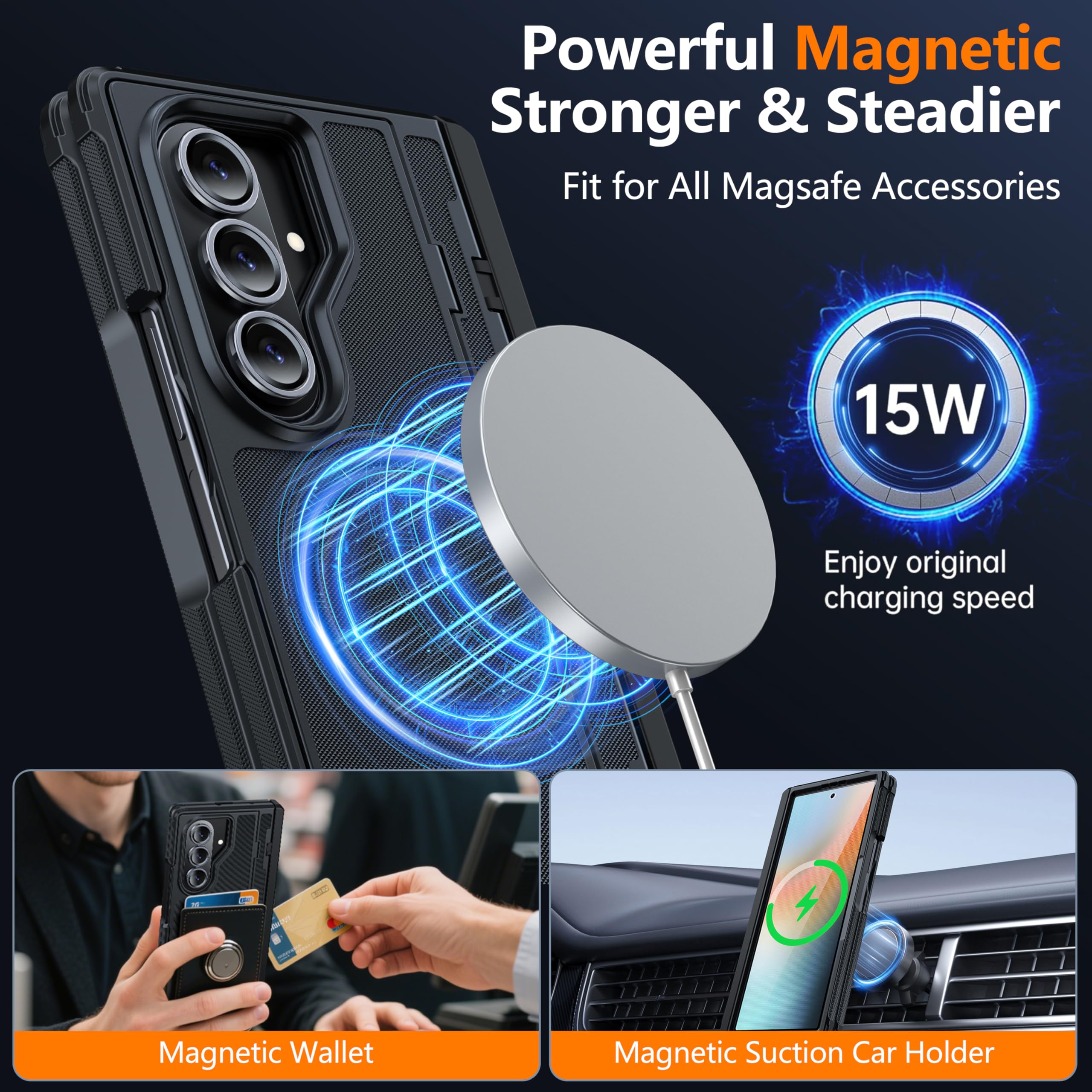 Oterkin Magnetic For Samsung Galaxy Z Fold 7 Case Built-In Screen Protector [Thinner S Pen Holder & Kickstand] [Fit For Magsafe]