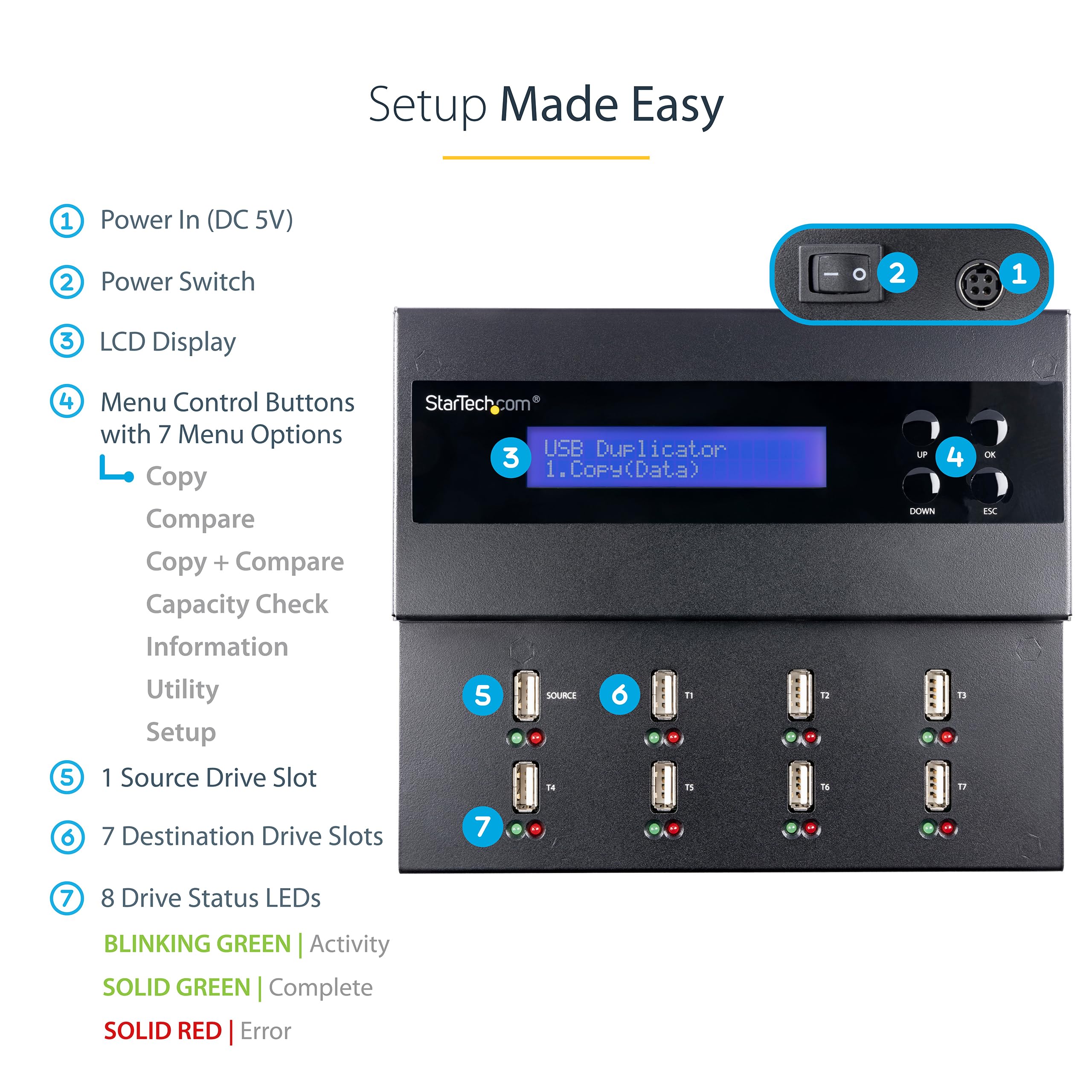 Startech.Com Standalone 1 To 7 Usb Flash Drive Duplicator/Cloner / Eraser, Multiple Usb Thumb Drive Copier / Sanitizer, System F