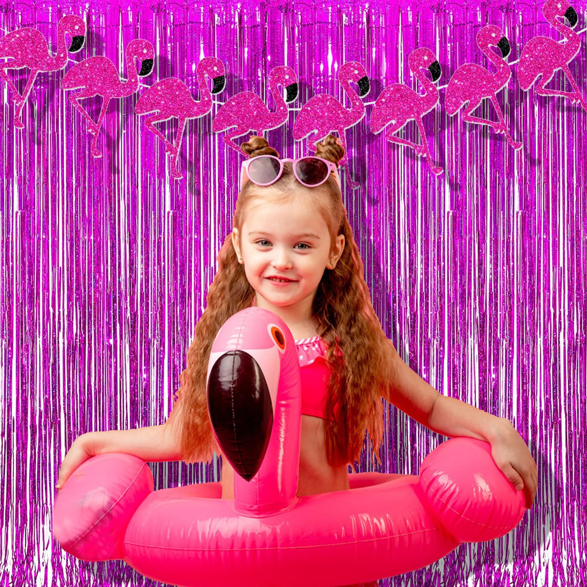 Braveshine Hot Pink Tinsel Foil Fringe Curtains   2Pcs 3.2X8.2Ft Metallic Party Streamers Backdrop For Girl Birthdays Valentines