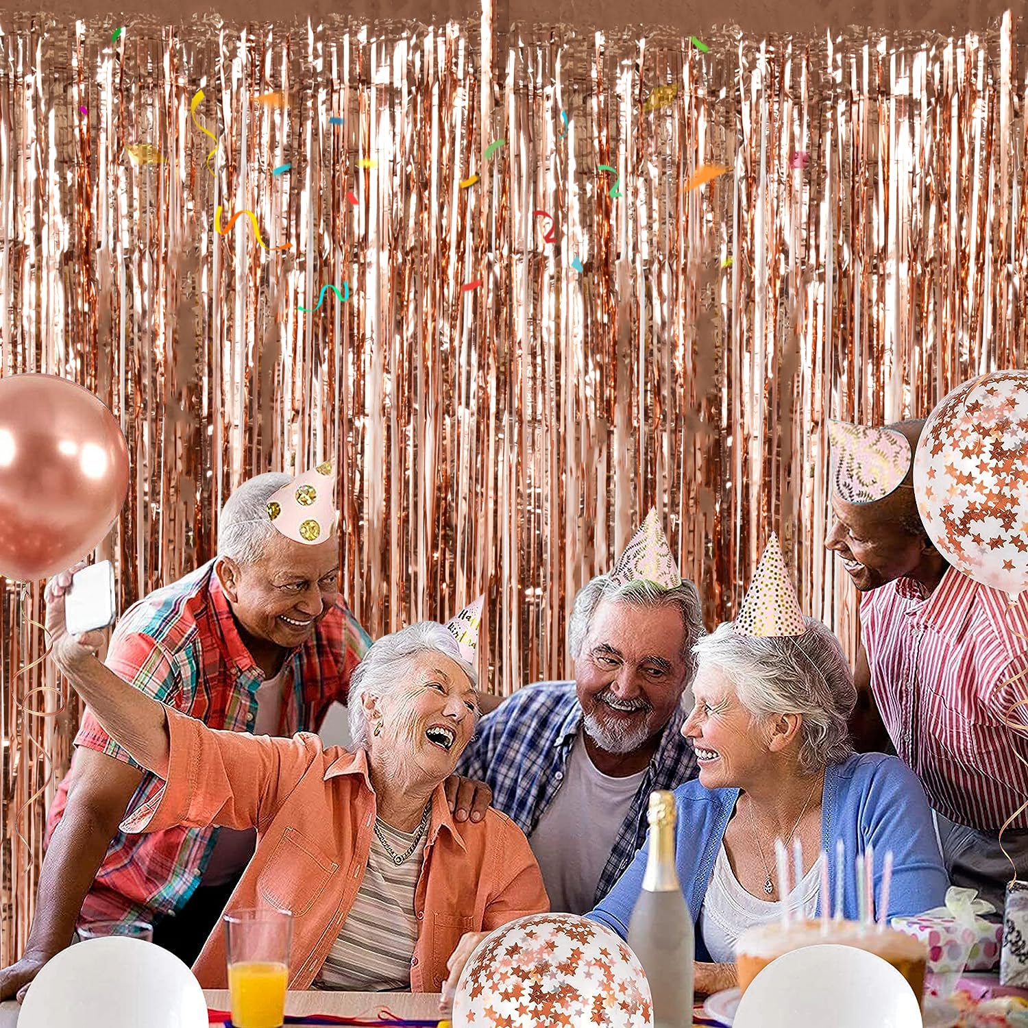 Beishida 2 Pcs Rose Gold Door Streamers Tinsel Curtain Party Backdrop Fringe Foil Wall Background For Birthday Christmas Wedding