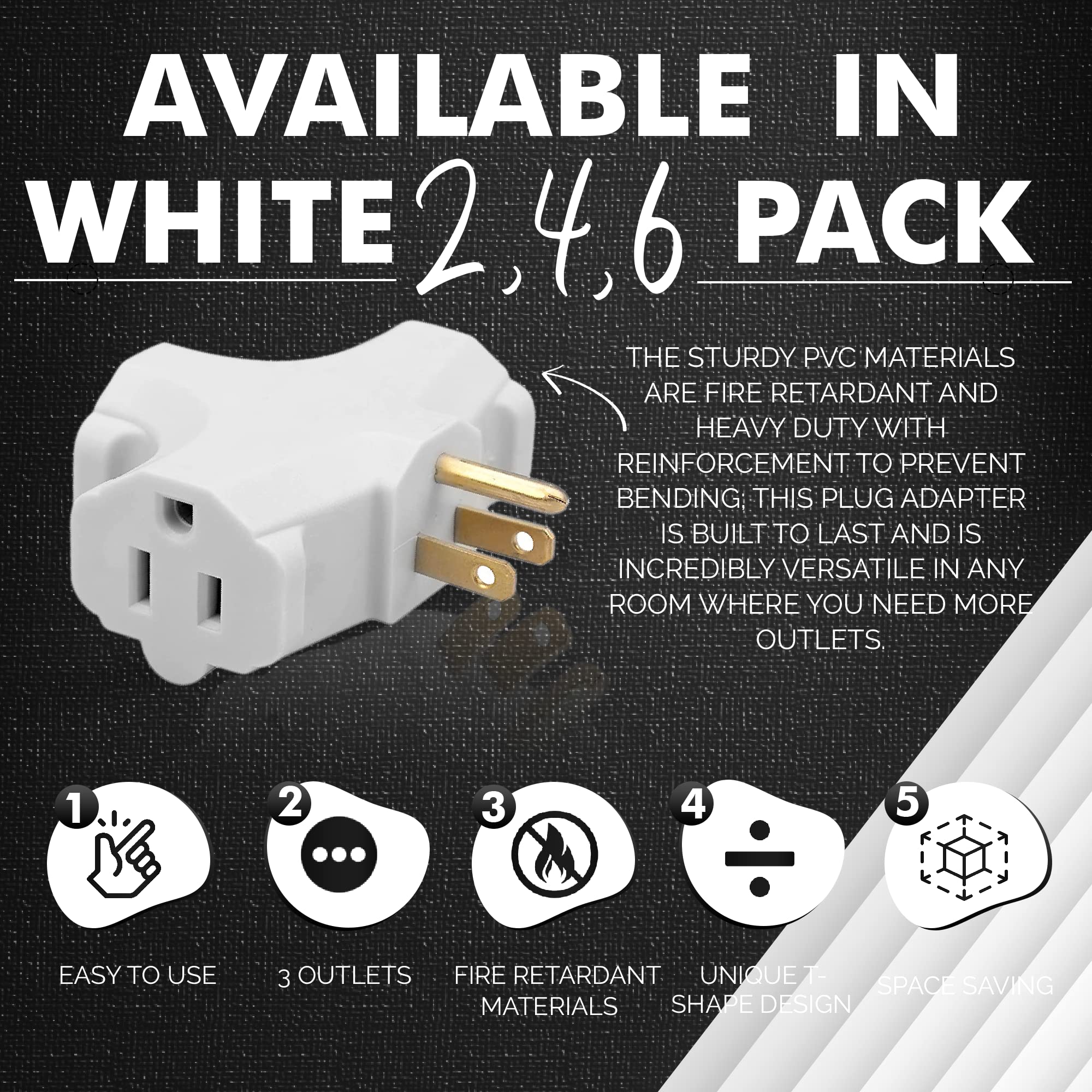 Suresave Plug Adapter And Outlet Splitter | Heavy Duty 3 Outlet Grounding Adapter 15 Amp Household Plug | 3 Prong Grounded Multi