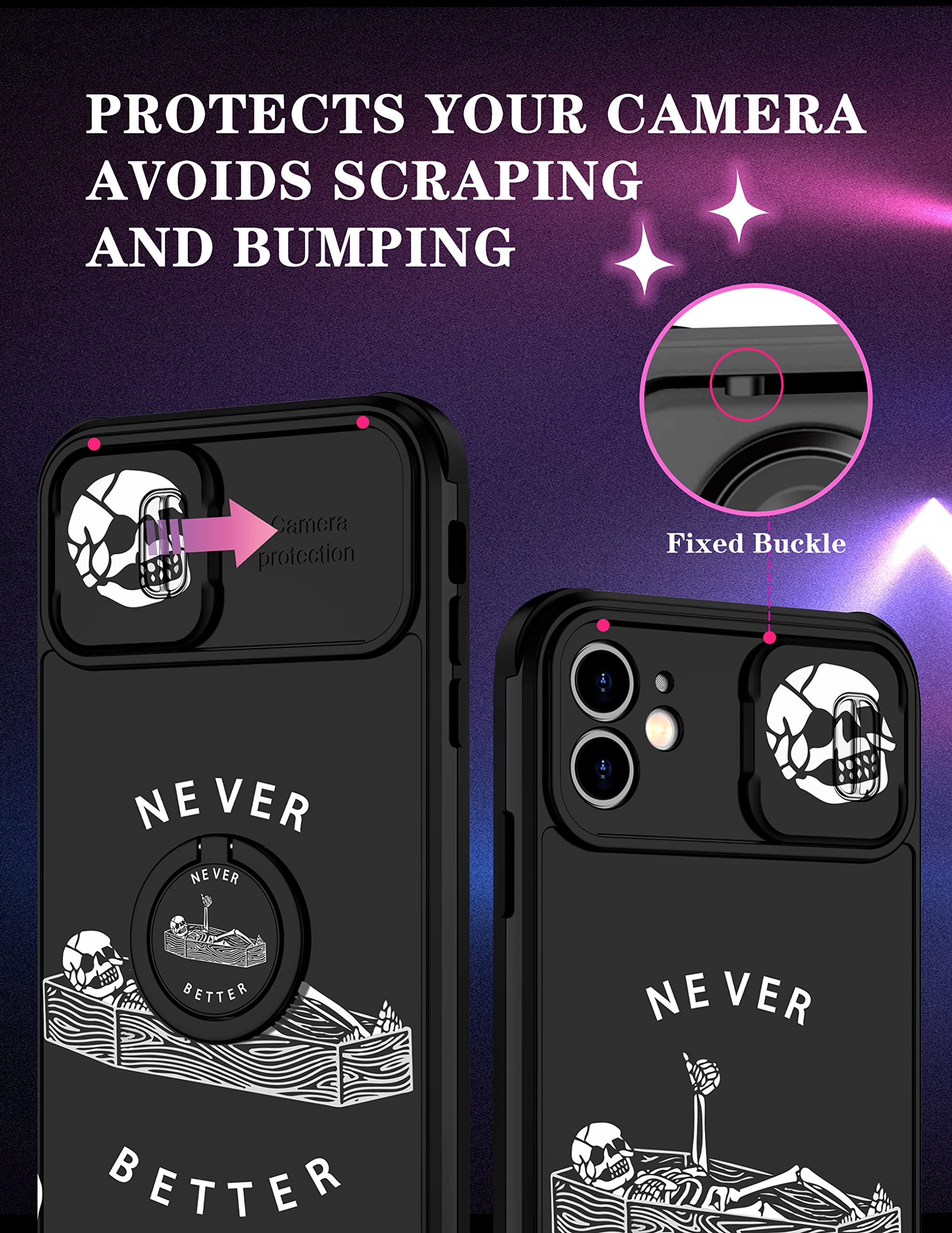 Goocrux (2In1 For Iphone 12 Case Skull Skeleton Women Girls Cute Gothic Phone Cover Ghost Horror Design With Slide Camera Cover+