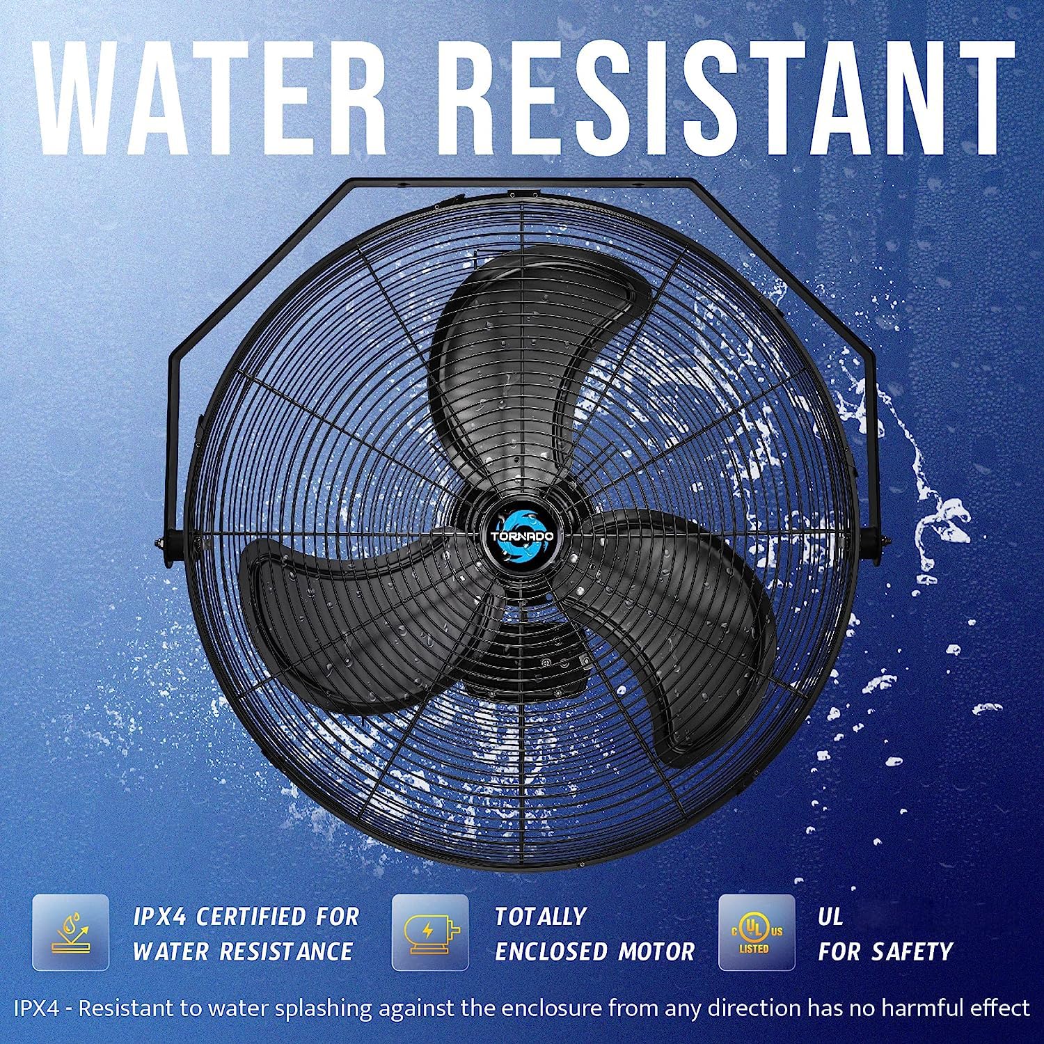 Tornado 20 Inch Outdoor Rated Ipx4 Water-Resistant High Velocity Fan Industrial Workstation Wall Mount Fan For Commercial, Indus