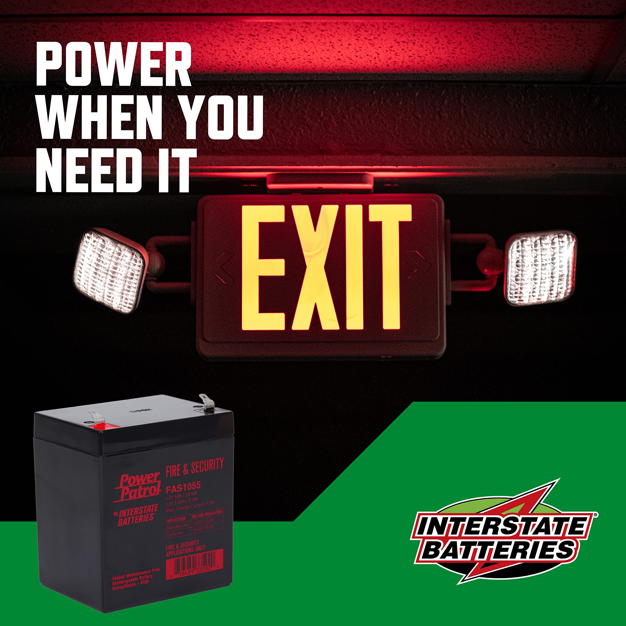 Interstate Batteries 12V 5Ah Fire & Security Battery   F1 Terminal, Sla Agm Vrla Power Patrol, Rechargeable Replacement For Fire