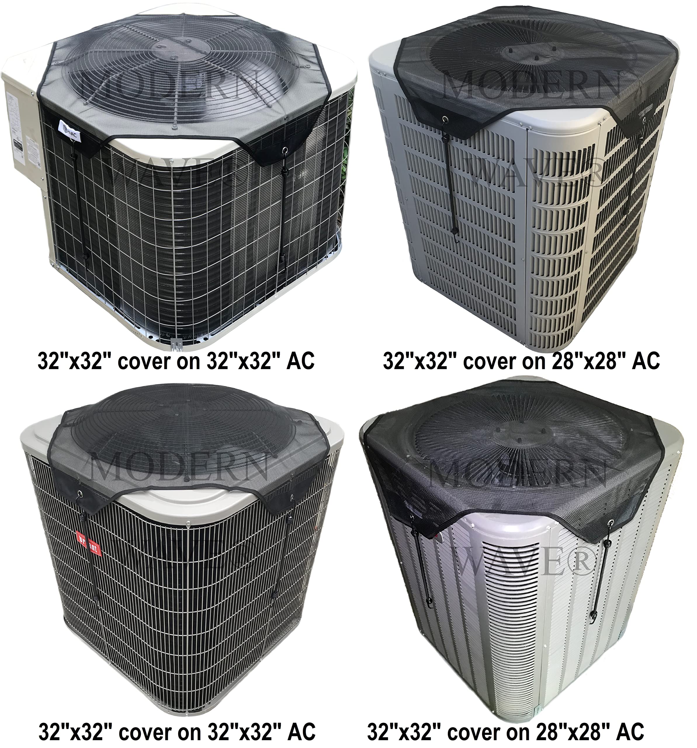 Modern Wave   2 (Two) Central Air Conditioner Covers For Outside Units 32 X 32 Inch   1 (One) Top Universal Mesh Cover And 1 (On