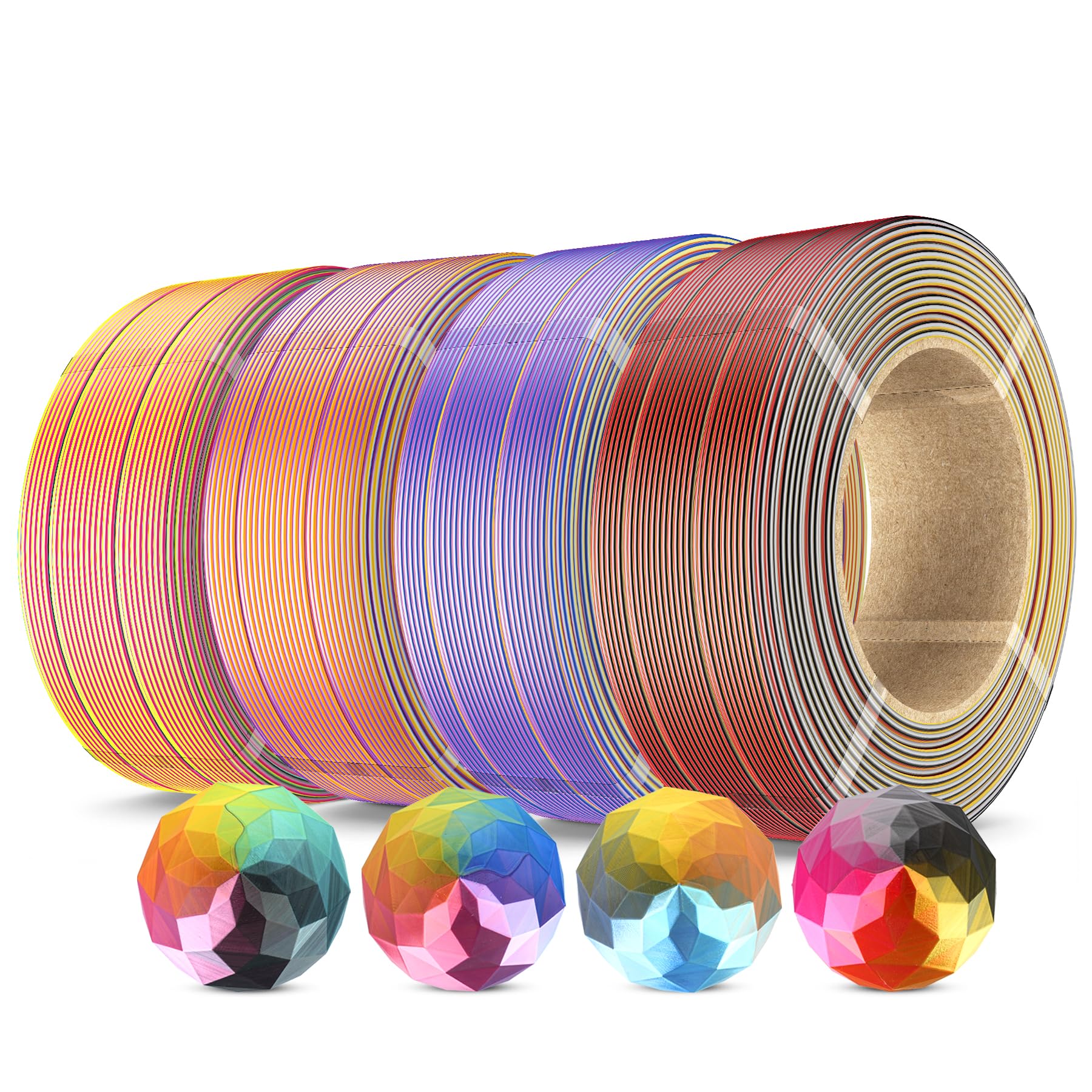 SUNLU 500g Silk Quadruple Color PLA Filament Refill Bundle, No-Spool Silk PLA Plus 3D Printer Filament 4 Packs, Compatible with 