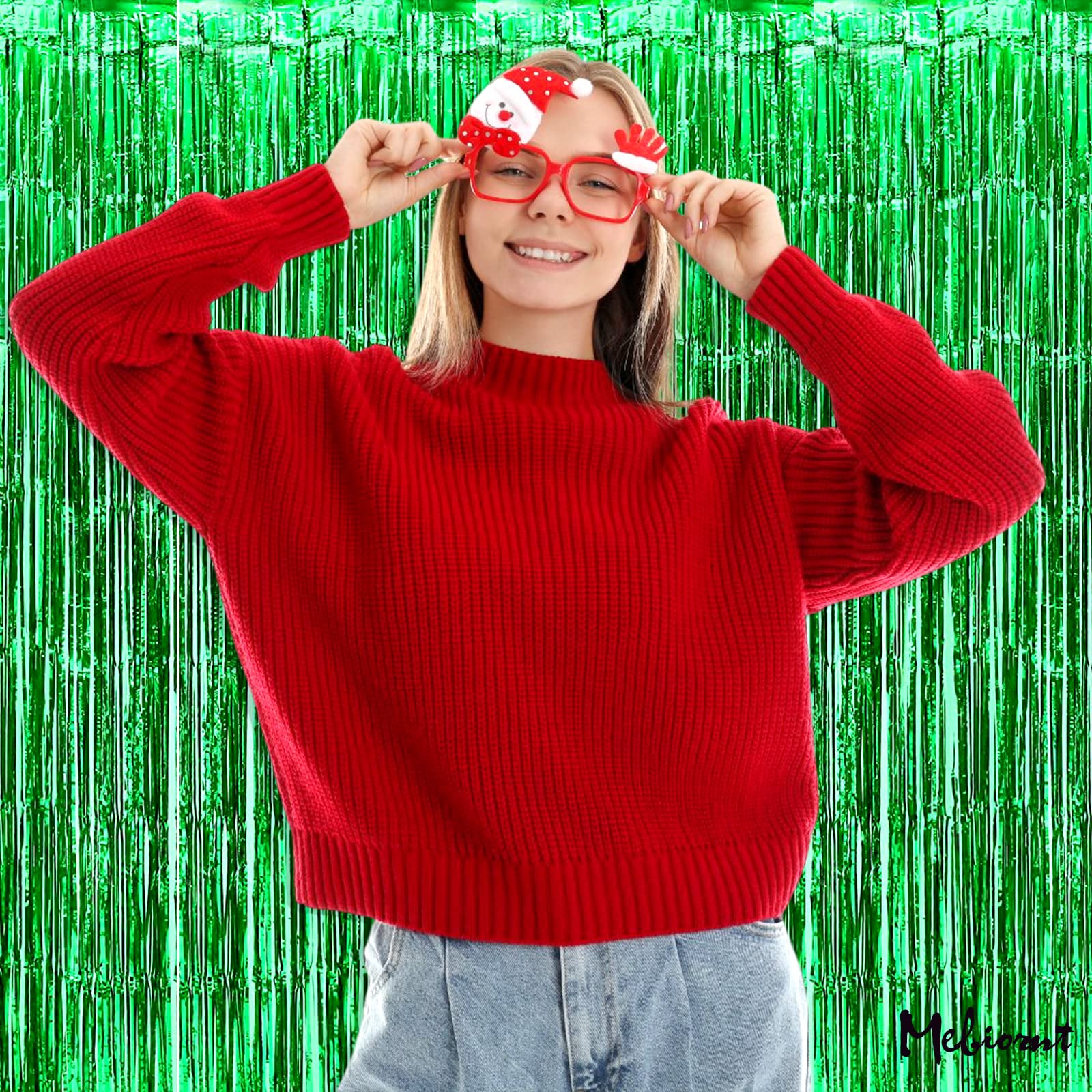 4 Pack Green Fringe Curtain Backdrop, 3.2Ft X 8.2Ft Metallic Tinsel Foil Fringe Streamers Background For Photo Booth Birthday We