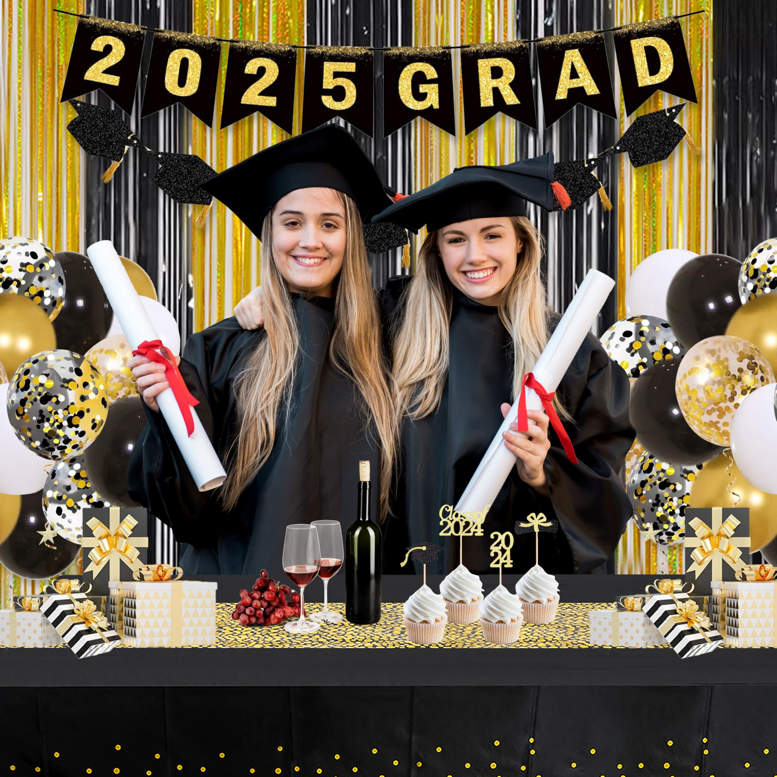 Foil Fringe Curtains Party Decorations - Melsan 3 Pack 3.2 X 8.2 Ft Black Tinsel Curtain Photo Backdrop For Birthday Decorations