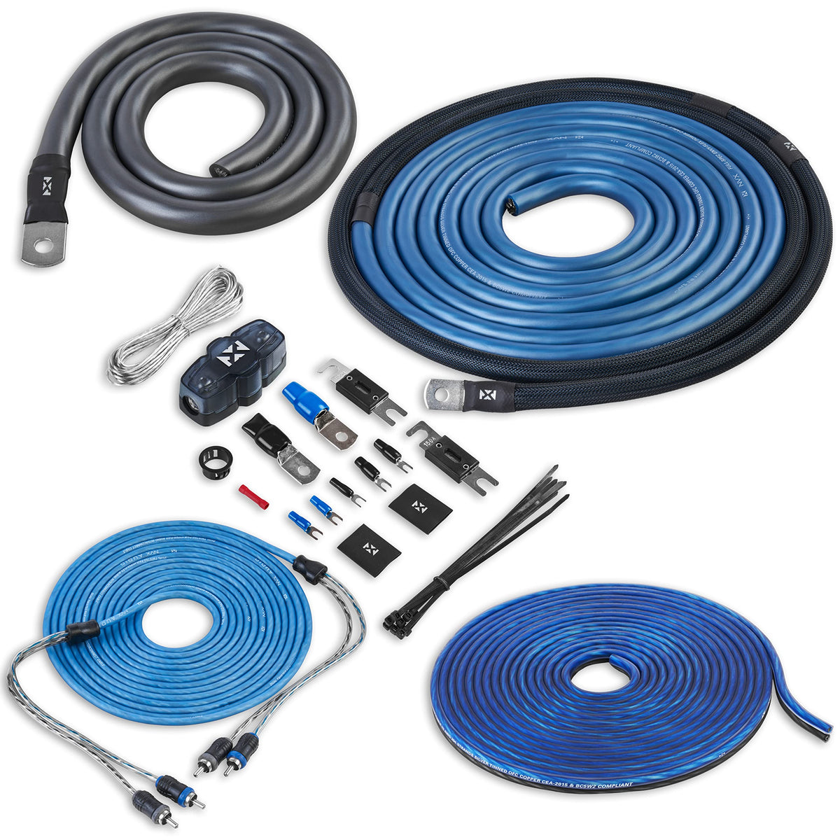Nvx True 1/0 Gauge Awg 100% Ofc Complete Amplifier Wiring Kit With 2 Channel Rca Cable   Xkit02
