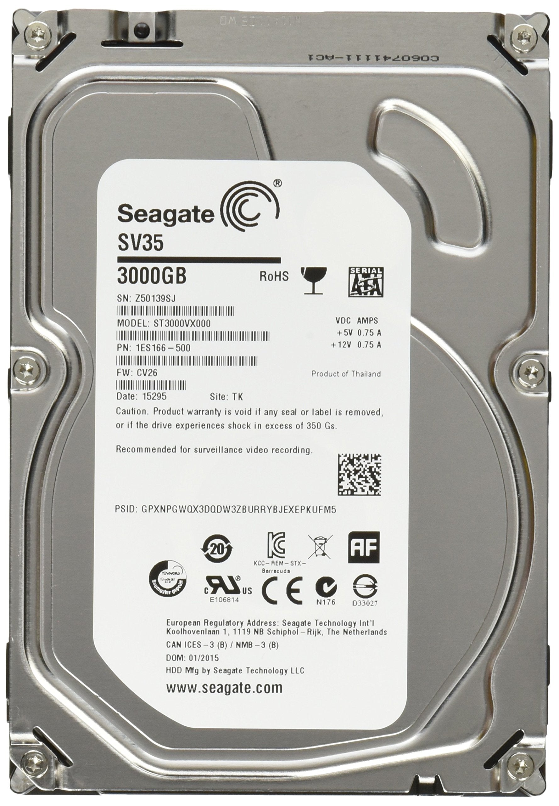 Seagate Sv35 3Tb 7200Rpm Sata 6 Gb/S 64Mb Cache 3.5 Inch Internal Drive For Video Surveillance (St3000Vx000)