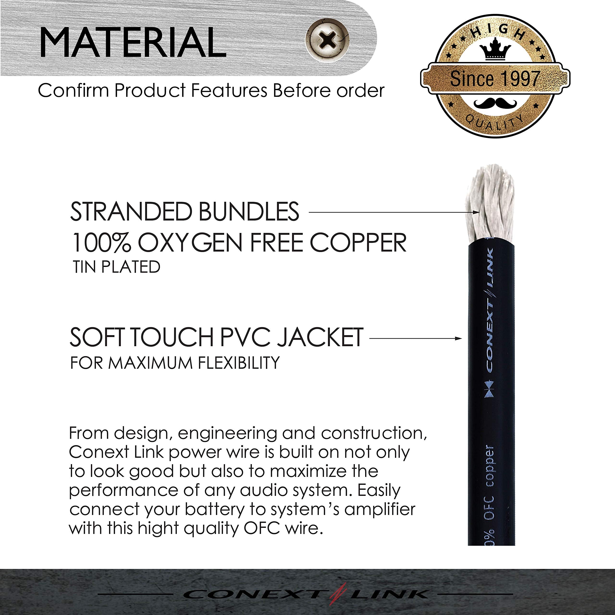 Conext Link 25Ft Full 1/0 Gauge Awg Power Cable Wire Tinned Ofc Copper Ground Frost Black (10059)