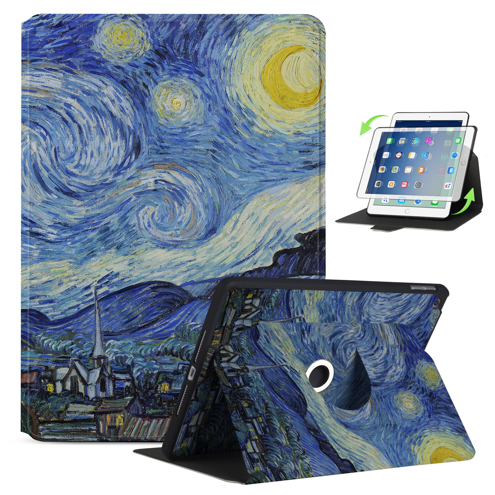 Anpredo 360 Rotating Case For Sixth/Fifth Generation 9.7 Inch With Auto Wake/Sleep, Magnetic Clasp, Multi Angle Viewing, Cases F