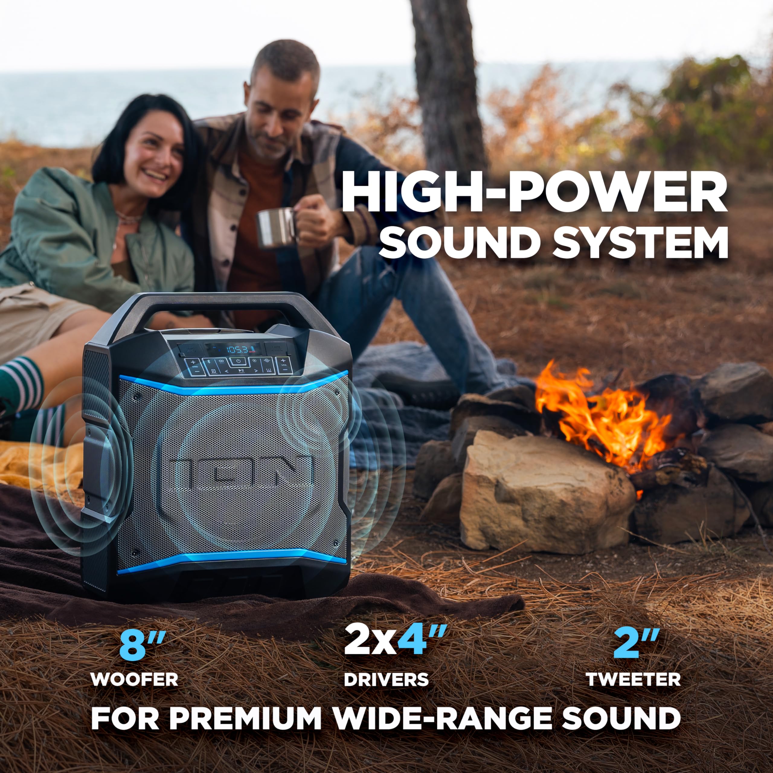 Ion Block Rocker   Portable Bluetooth Outdoor Party Speaker With Karaoke Microphone, Battery, 4 Speakers, Radio, Usb Port, App,