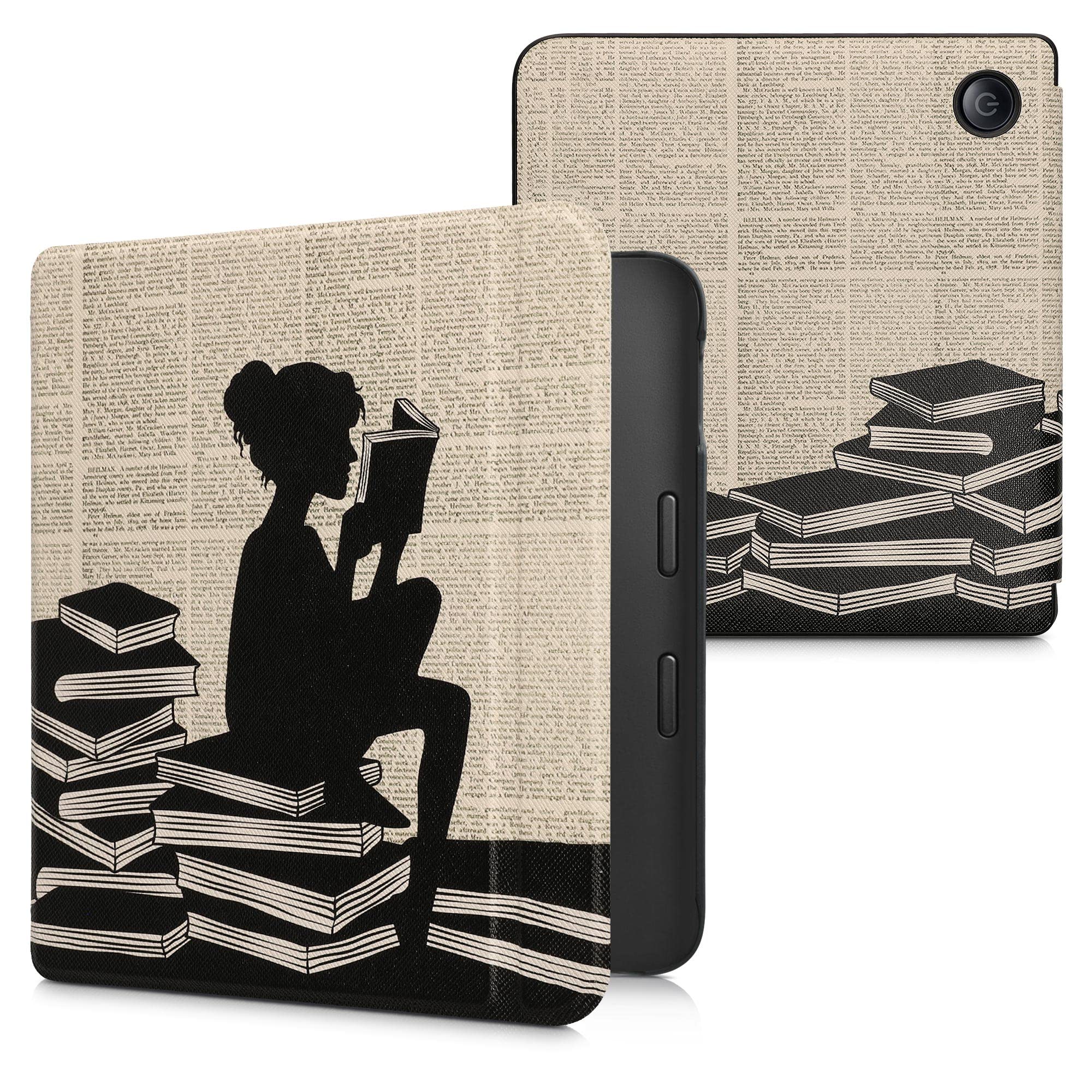 Kwmobile Case Compatible With Kobo Libra 2 Case   Ereader Cover   Girl And Books Black/Beige