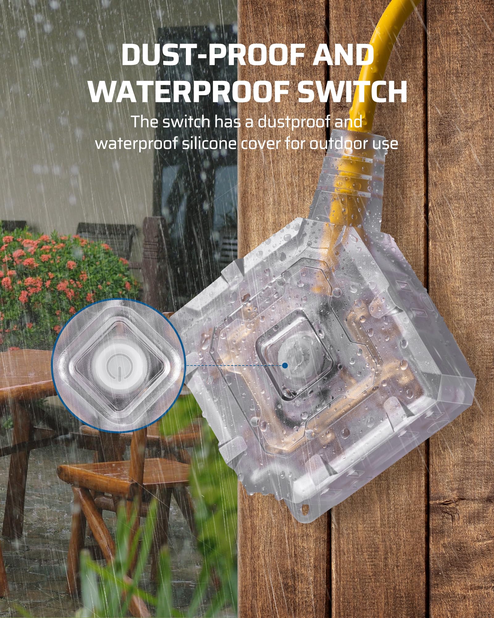 Dewenwils 6Ft Outdoor Heavy Duty Extension Cord, 14 Awg Sjtw Power Cord With Dust Proof & Waterproof Switch, 6 Outlets Transpare