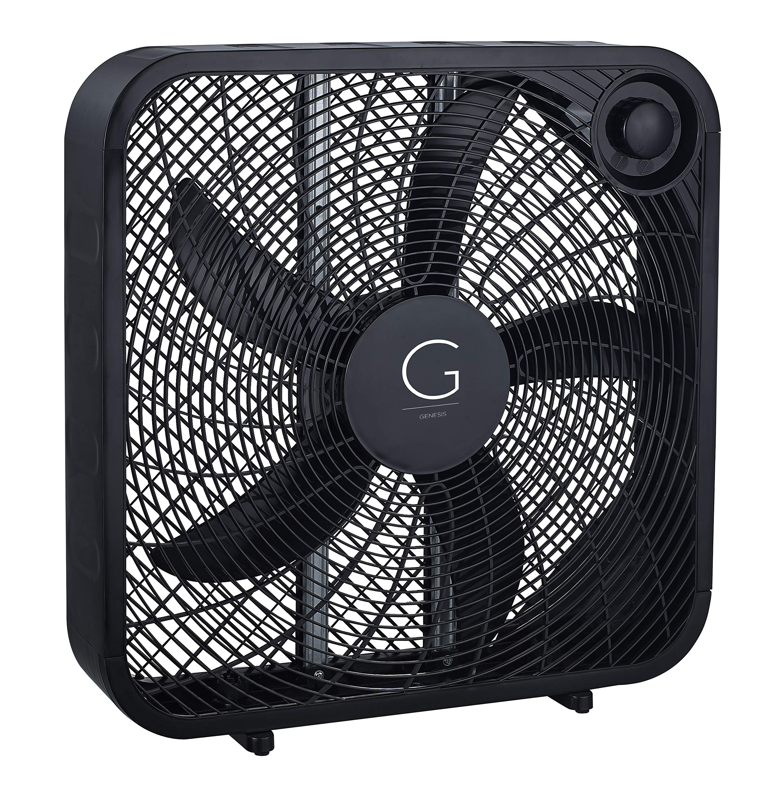 Genesis 20'' Box Fan, 3 Settings, Max Cooling Technology, Carry Handle, Black (G20Box Blk)
