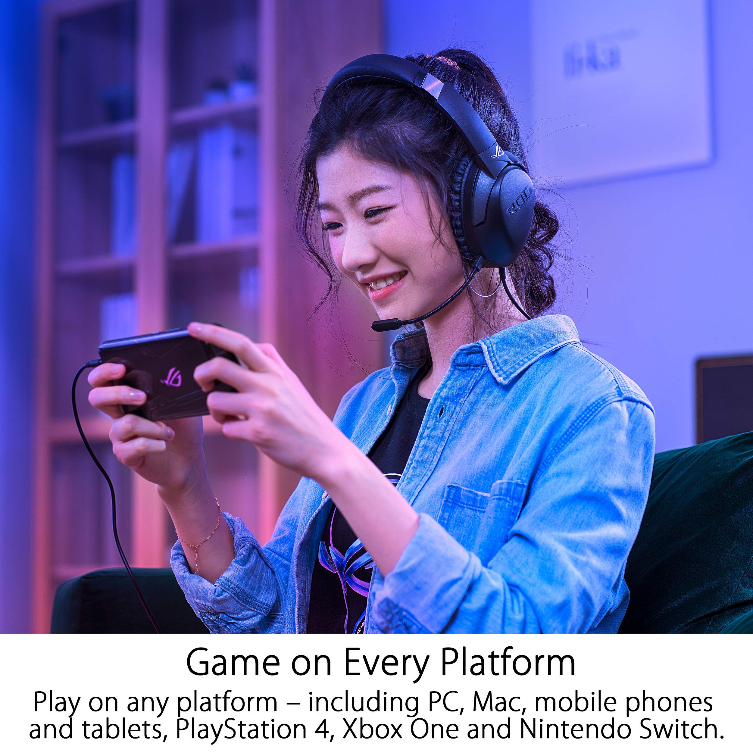 Asus Rog Strix Go Gaming Headphones With Usb C Adapter | Ai Powered Noise Cancelling Microphone | Over Ear Headphones For Pc, Ma