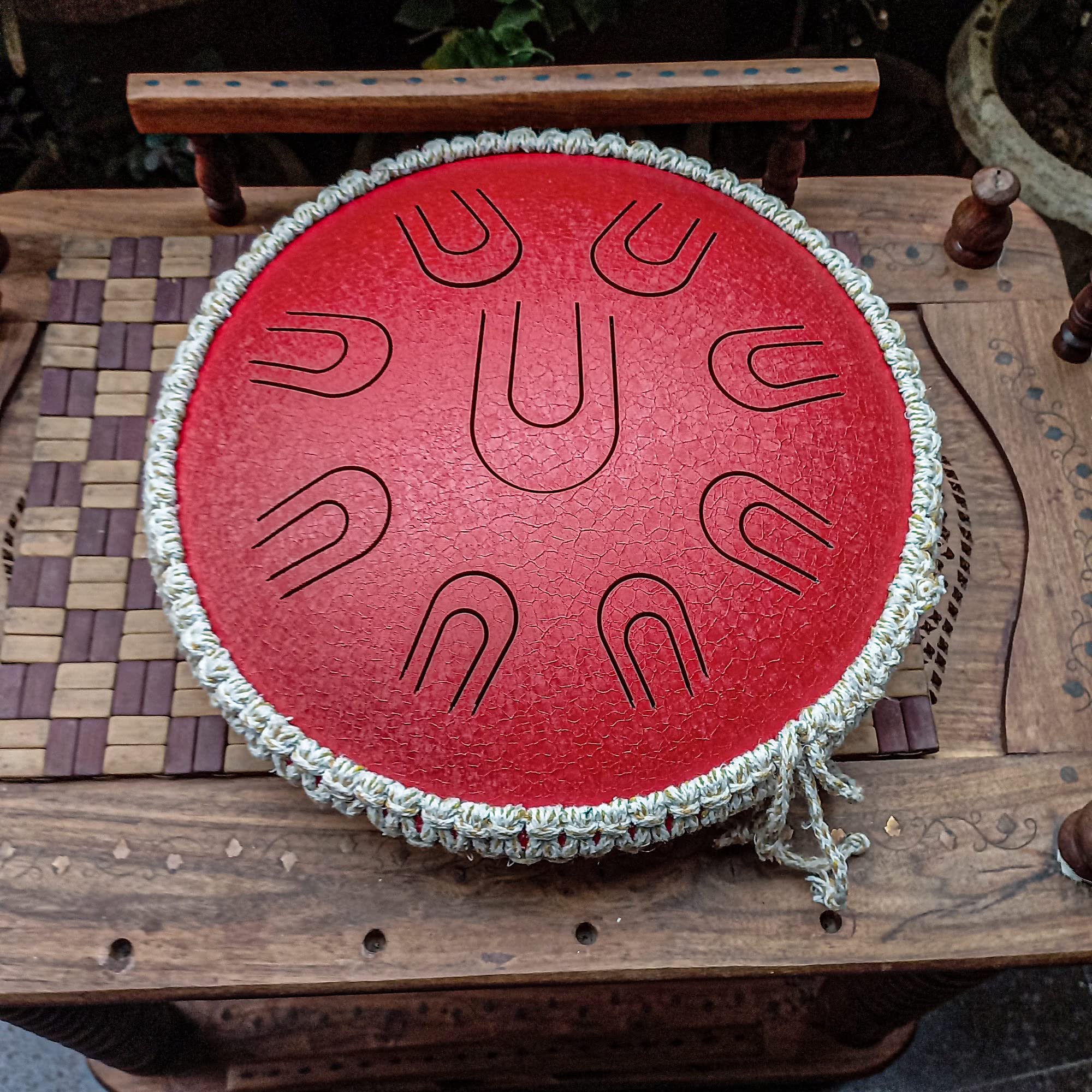 India Meets India Red 14 Inch Steel Tongue Drum Percussion Instrument With Sling Bag And Mallets