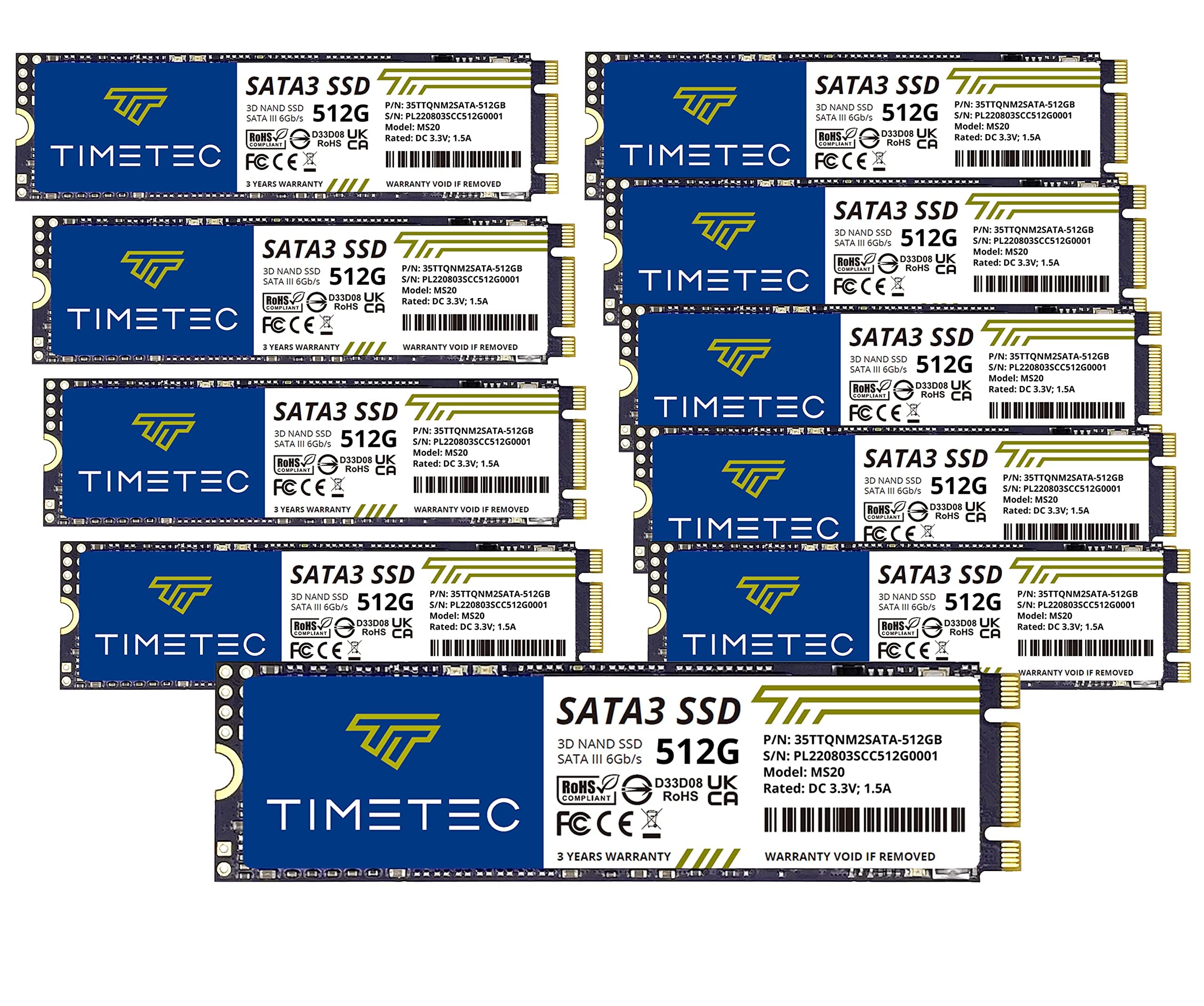 Timetec 512Gbx10 (10 Pack) Ssd 3D Nand Sata Iii 6Gb/S M.2 2280 Ngff Read Speed Up To 550Mb/S Slc Cache Performance Boost Internal Solid State Drive For Pc Computer Laptop And Desktop (Pinnacle)